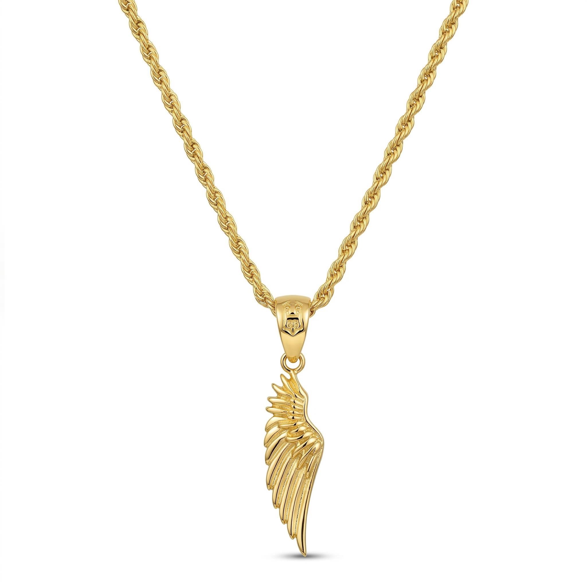 Women's Medium Angel Wing Pendant In Gold With Street Luxury Shine