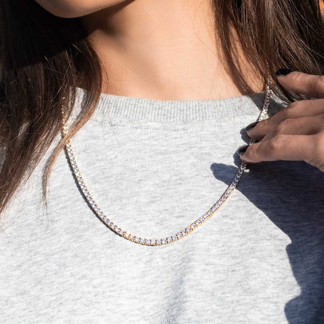 Women's 3mm Tennis Necklace In Gold Iced Out Shine With Street Luxury - Image 3