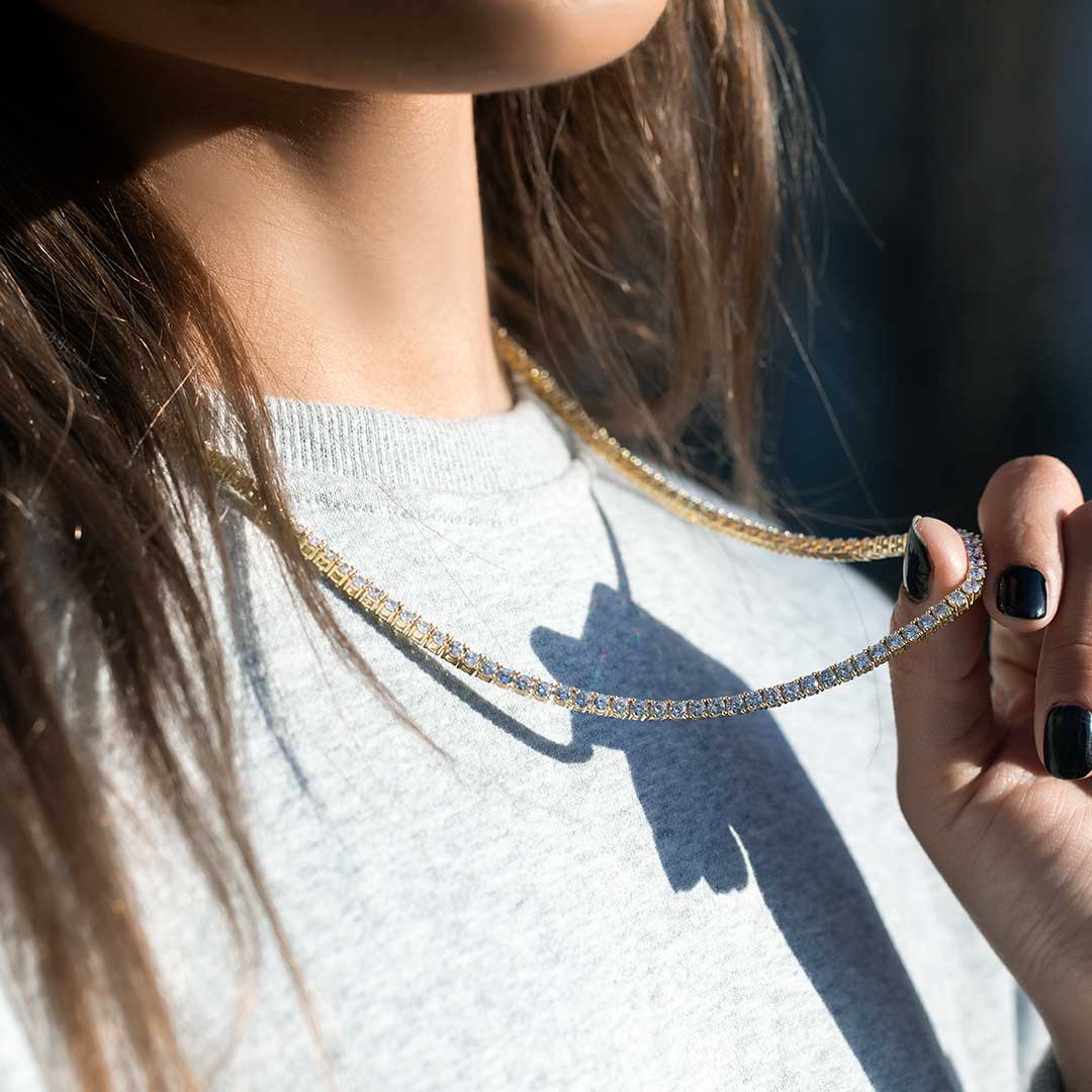 Women's 3mm Tennis Necklace In Gold Iced Out Shine With Street Luxury