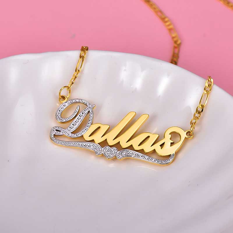 Personalized Two Tone Name Necklace With Heart With Street Luxury Shine - Image 3