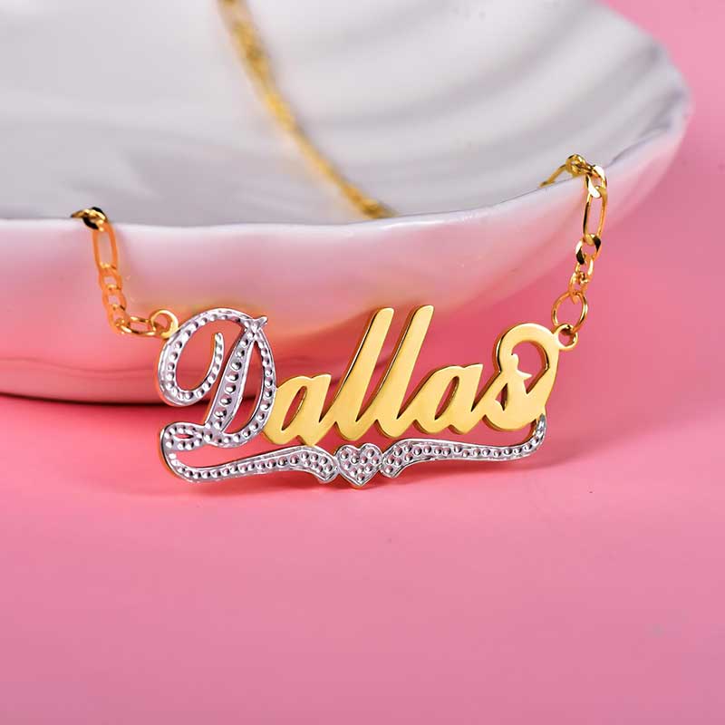Personalized Two Tone Name Necklace With Heart With Street Luxury Shine - Image 4