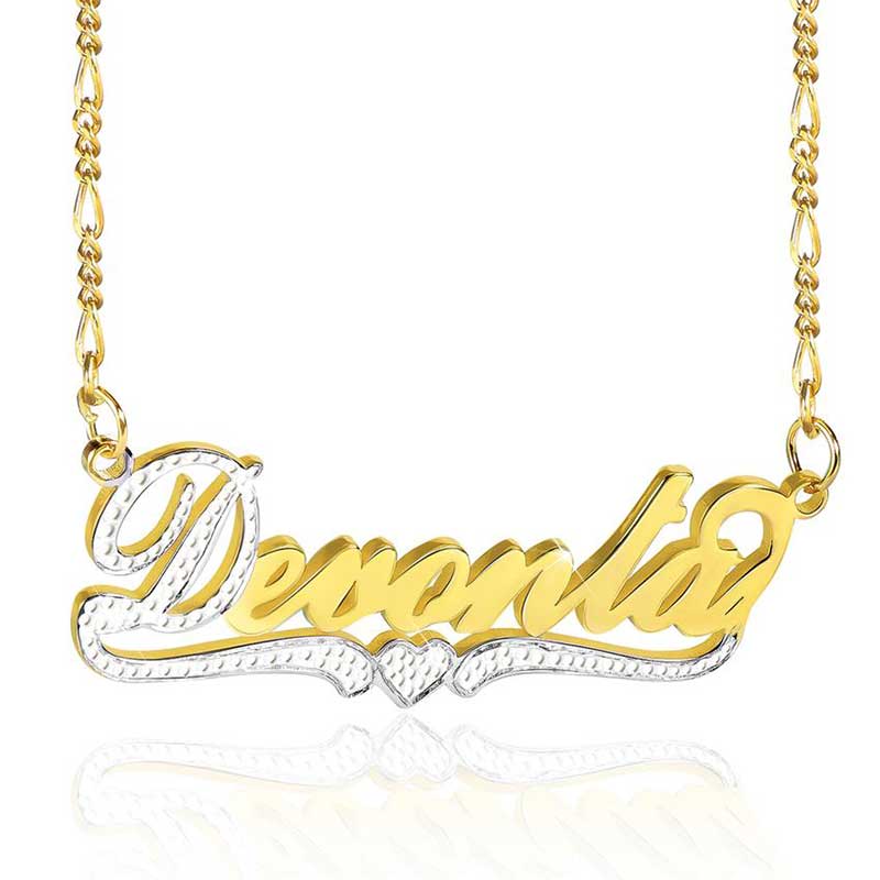 Personalized Two Tone Name Necklace With Heart With Street Luxury Shine