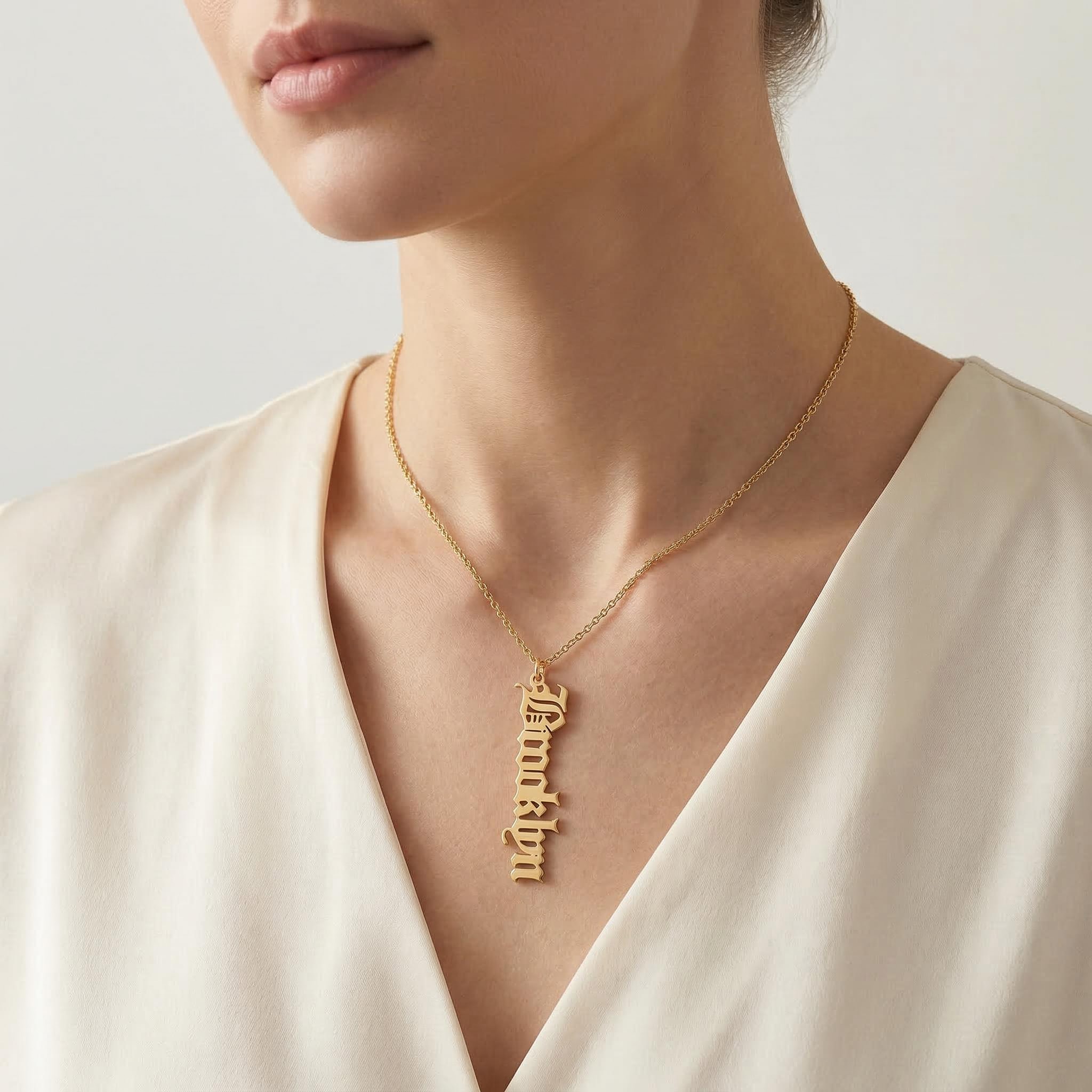 Personalized Vertical Old English Name Necklace With Street Luxury Shine - Image 3