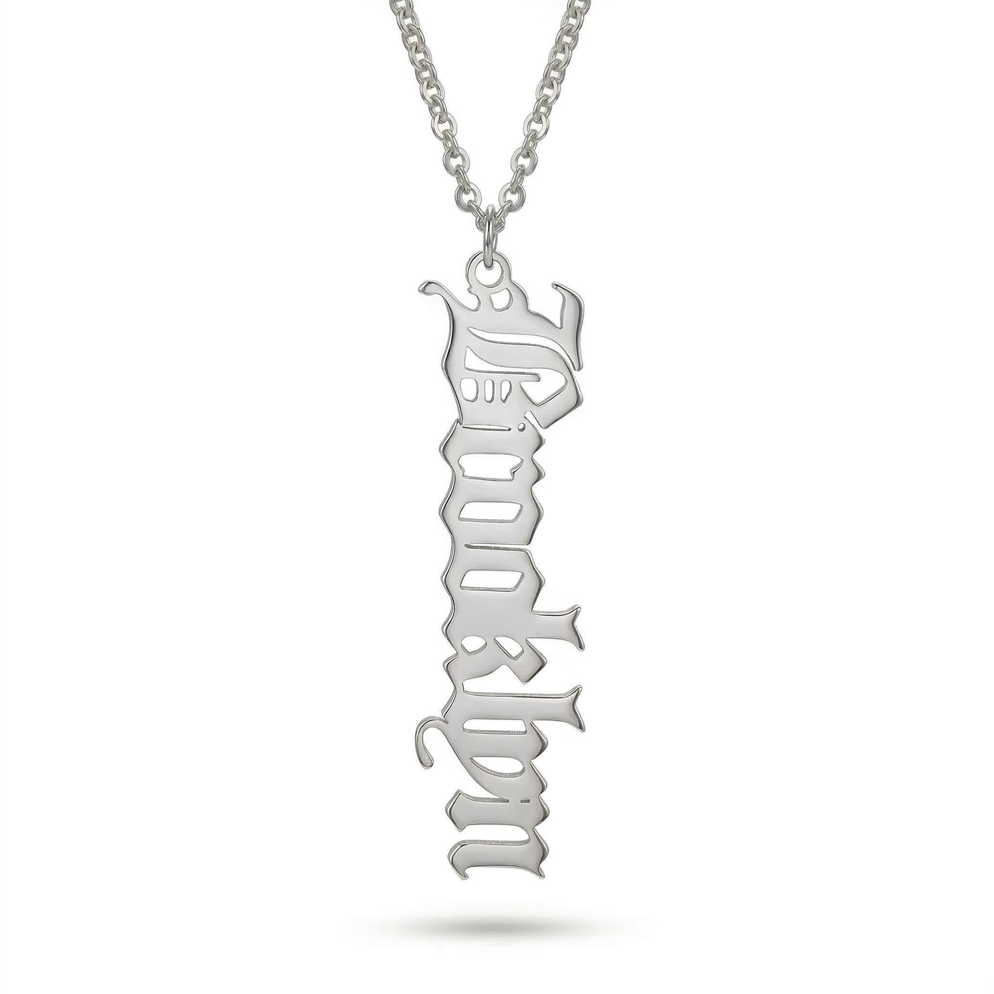 Personalized Vertical Old English Name Necklace With Street Luxury Shine - Image 4