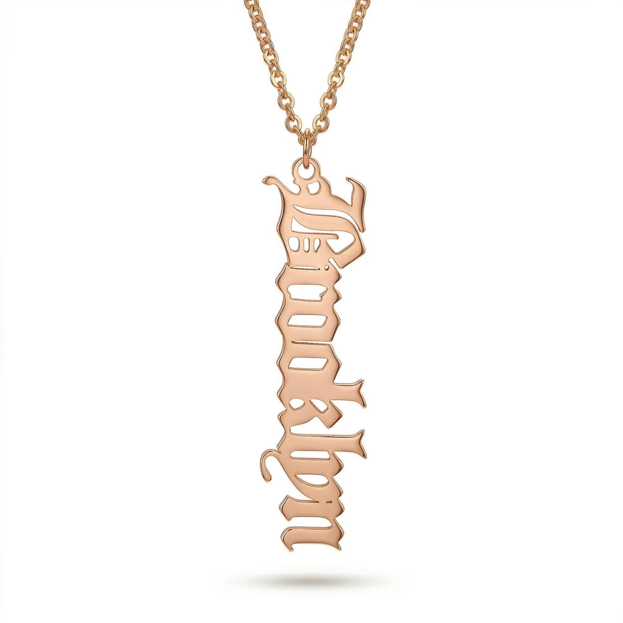 Personalized Vertical Old English Name Necklace With Street Luxury Shine - Image 5