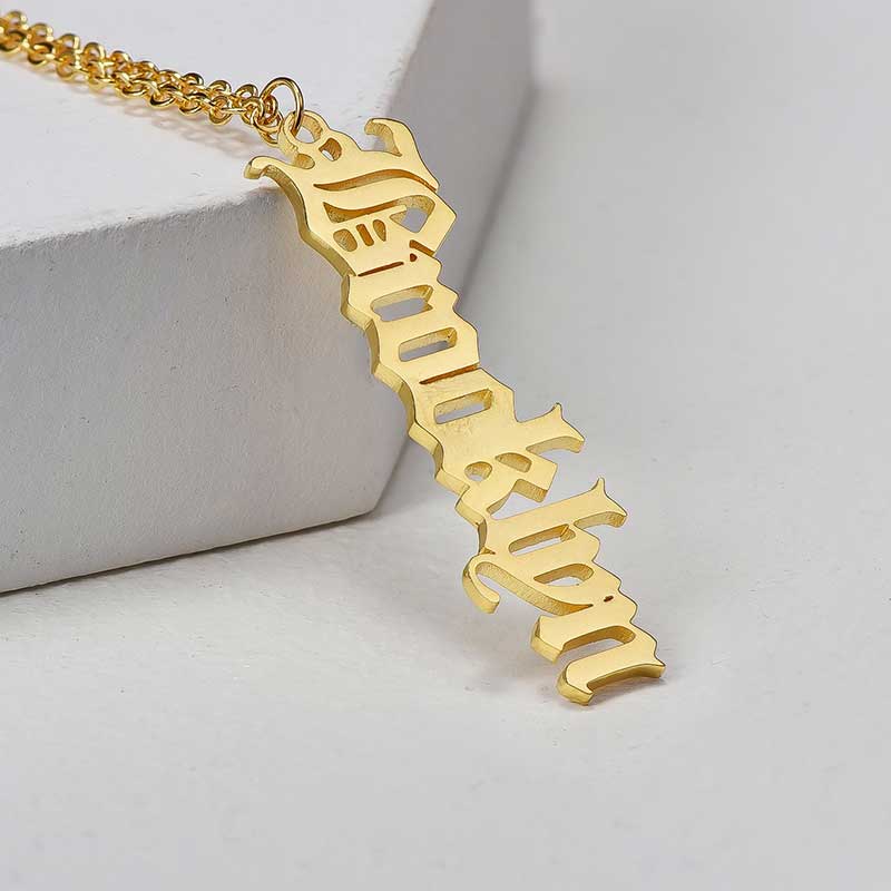 Personalized Vertical Old English Name Necklace With Street Luxury Shine - Image 6