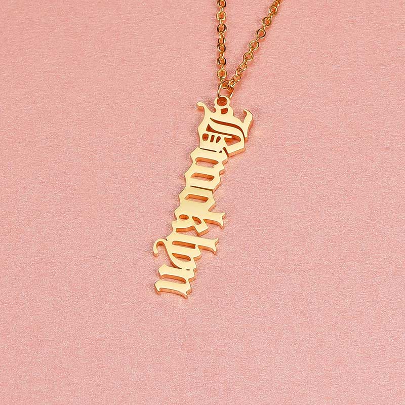 Personalized Vertical Old English Name Necklace With Street Luxury Shine - Image 7