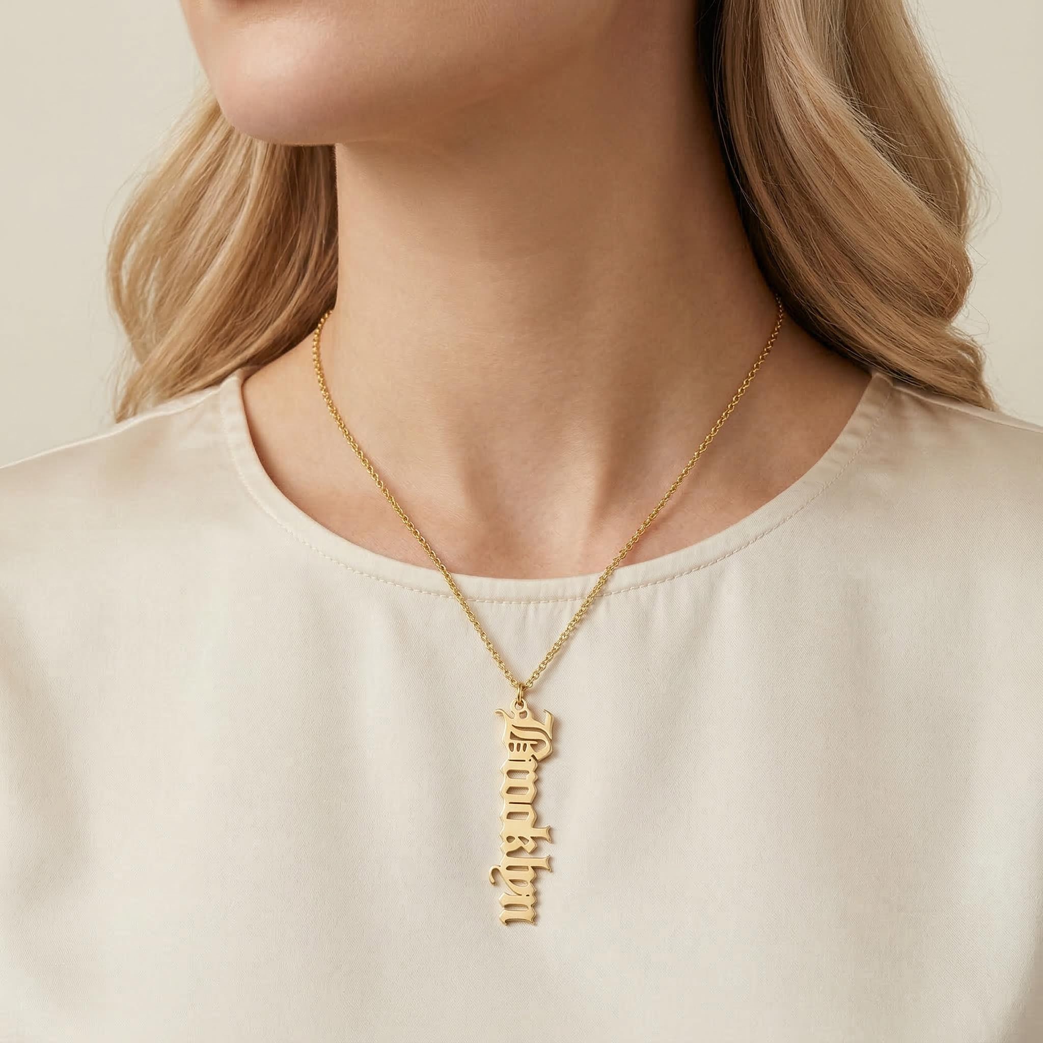 Personalized Vertical Old English Name Necklace With Street Luxury Shine - Image 8