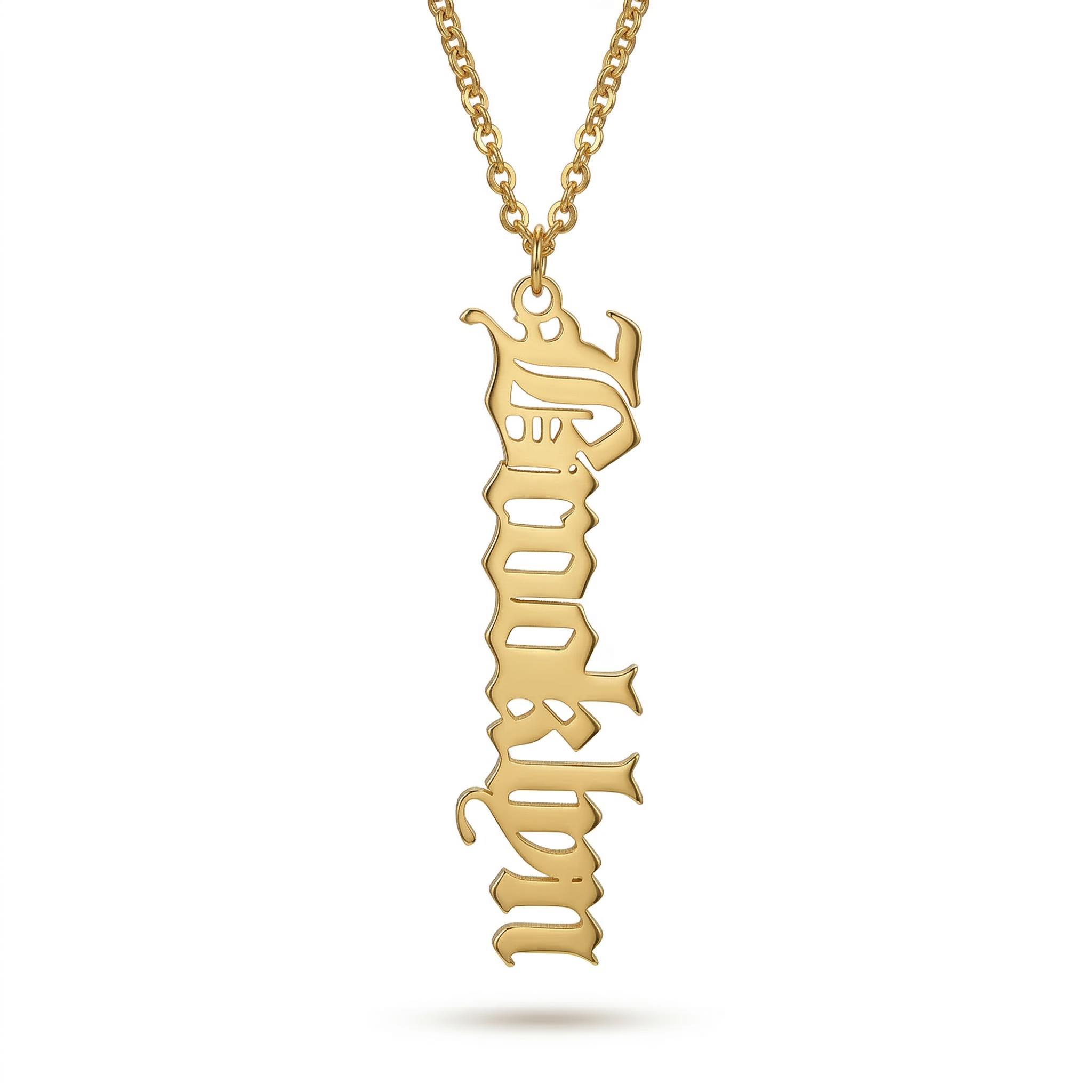 Personalized Vertical Old English Name Necklace With Street Luxury Shine