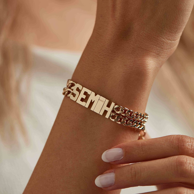 Personalized Double Chain Name Bracelet Silver With Street Luxury Shine - Image 4
