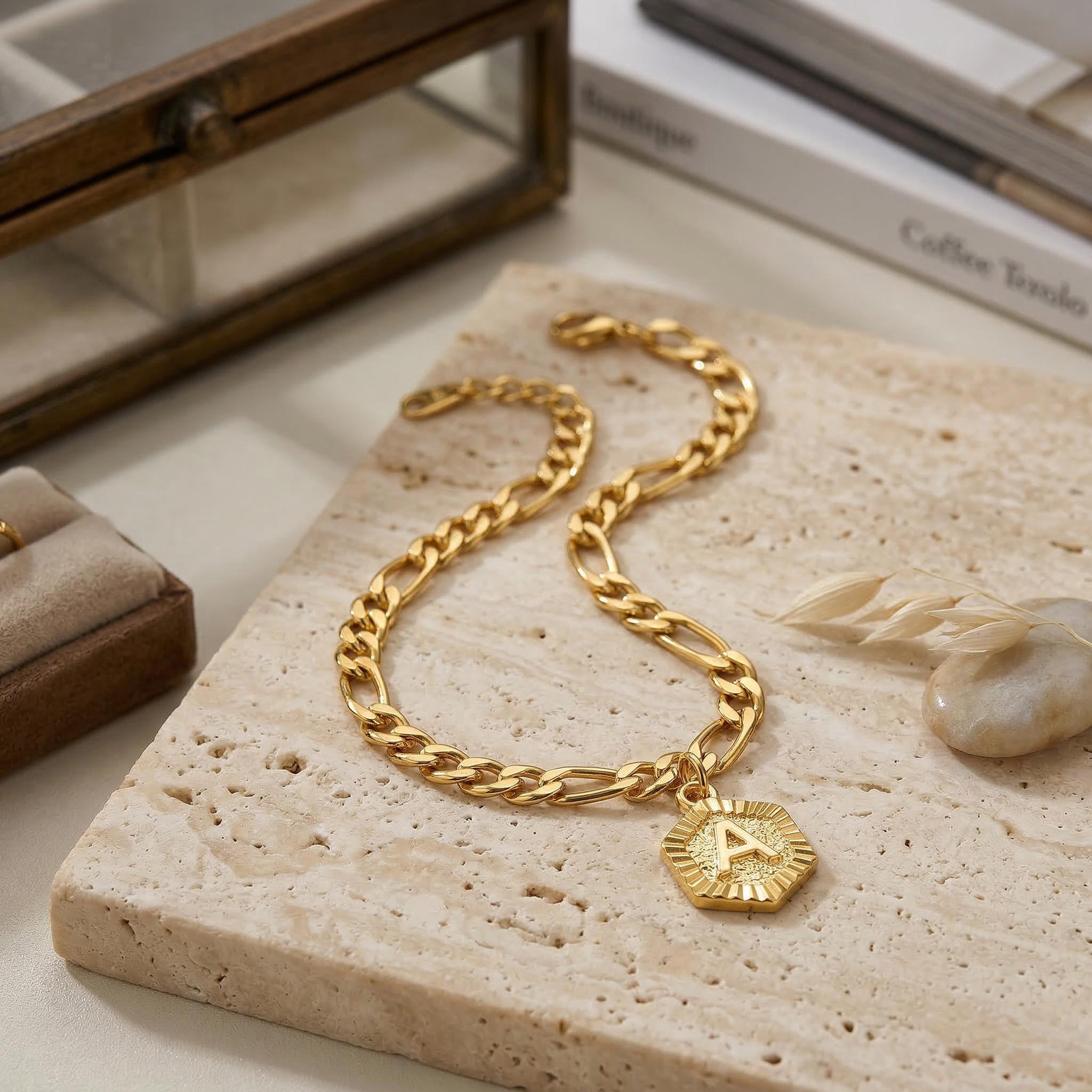 Personalized Hexagon Initial Letter Bracelet Gold With Street Luxury Shine - Image 4