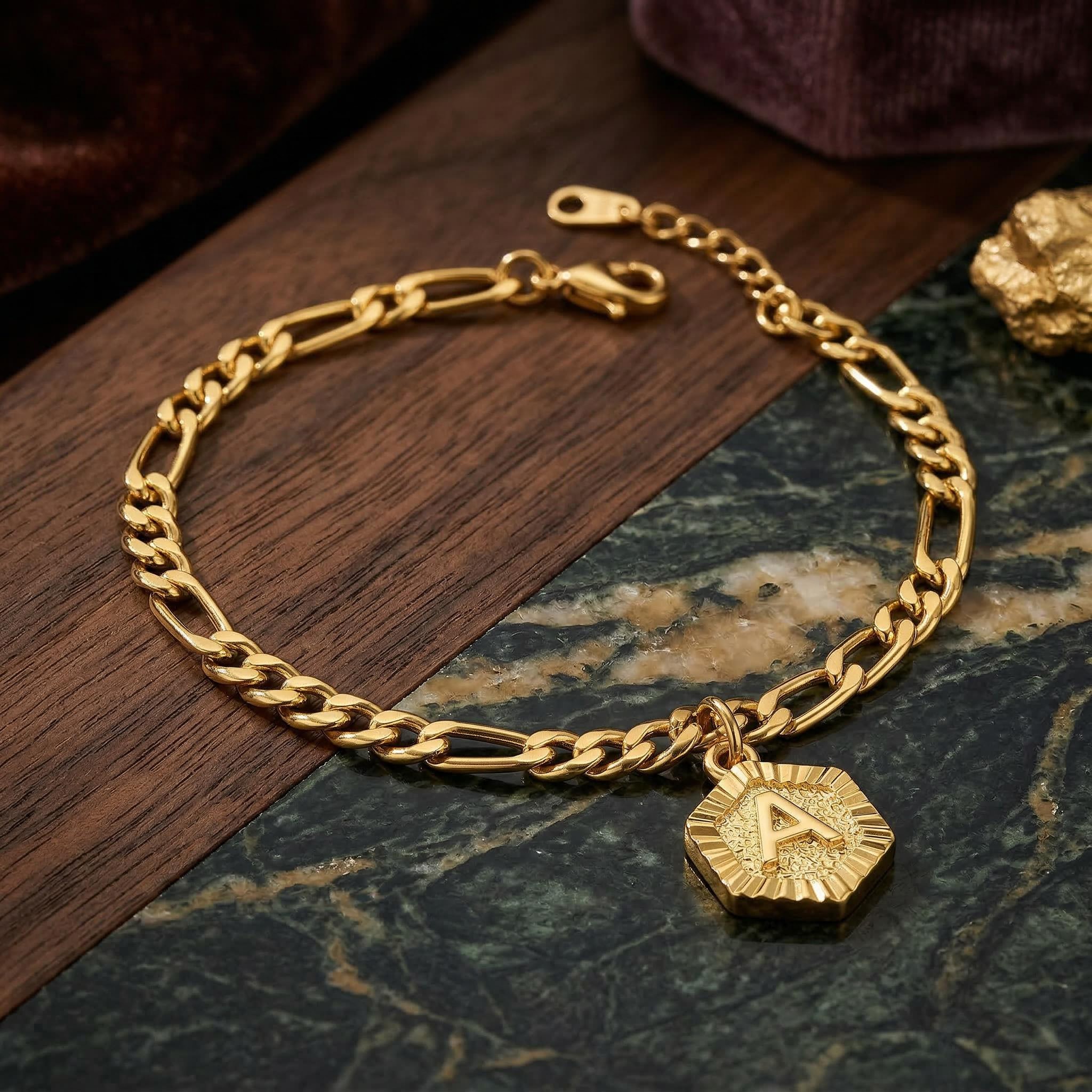 Personalized Hexagon Initial Letter Bracelet Gold With Street Luxury Shine - Image 5