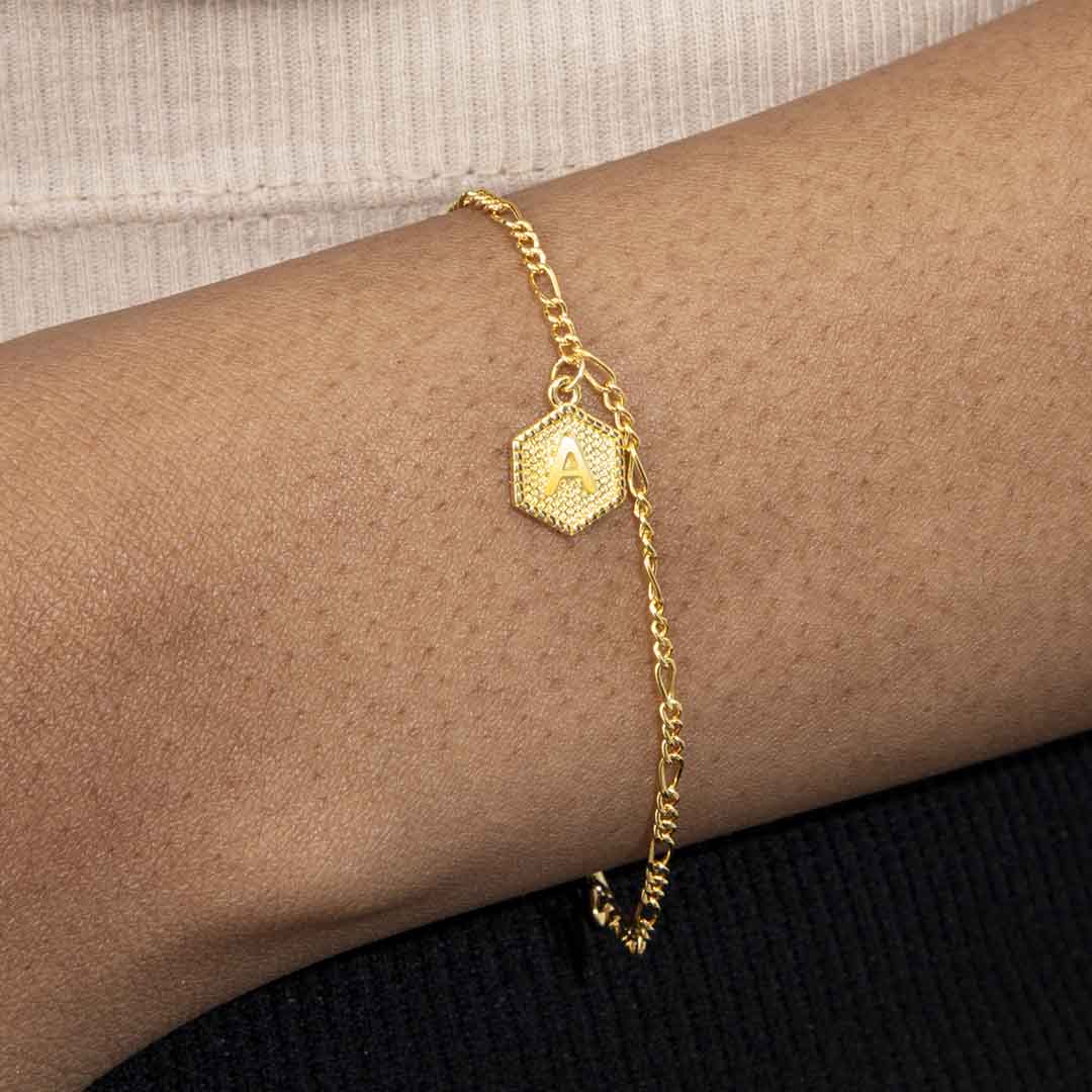 Personalized Hexagon Initial Letter Bracelet Gold With Street Luxury Shine - Image 7