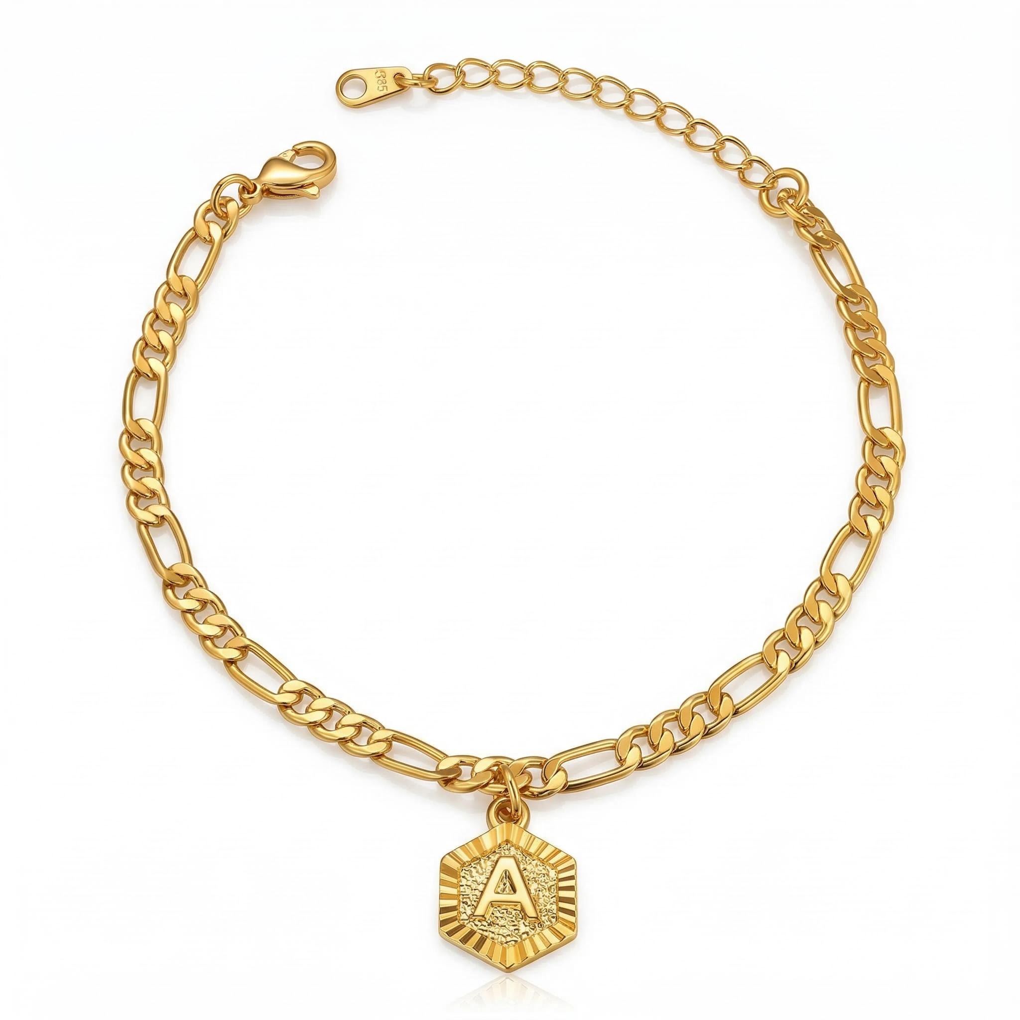 Personalized Hexagon Initial Letter Bracelet Gold With Street Luxury Shine