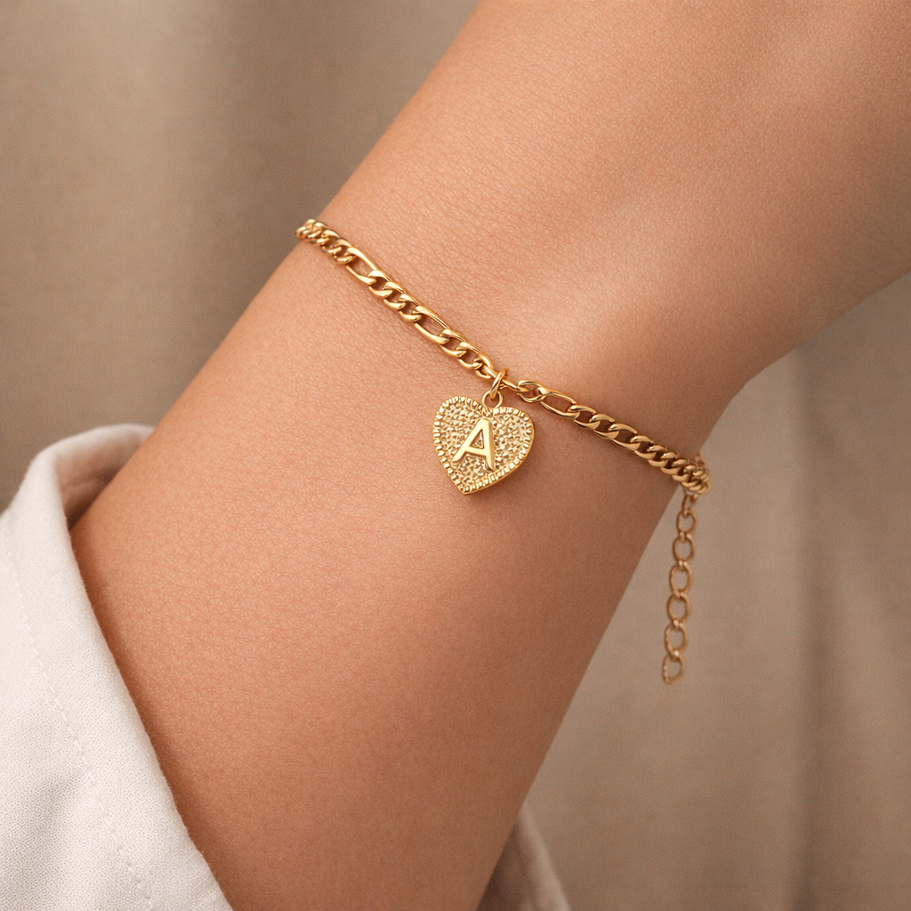 Personalized Heart Initial Letter Bracelet & Anklet Gold - Image 3