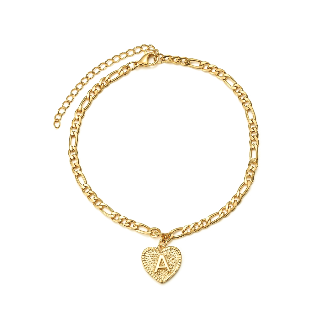 Personalized Heart Initial Letter Bracelet & Anklet Gold - Image 9