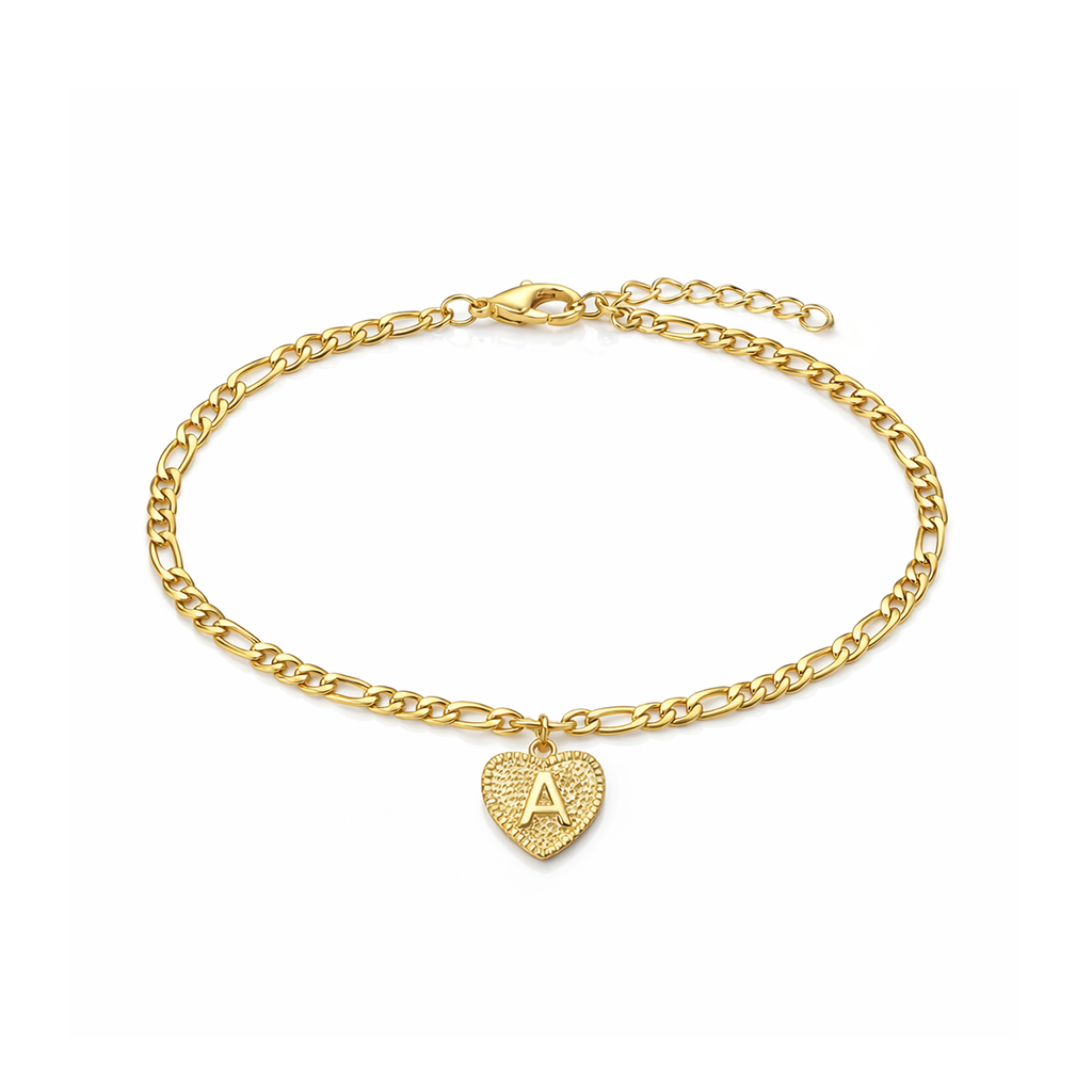 Personalized Heart Initial Letter Bracelet & Anklet Gold