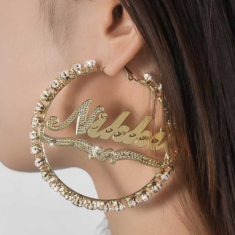 Personalized Iced Out Name Hoop Earrings Gold With Street Luxury Shine - Image 3