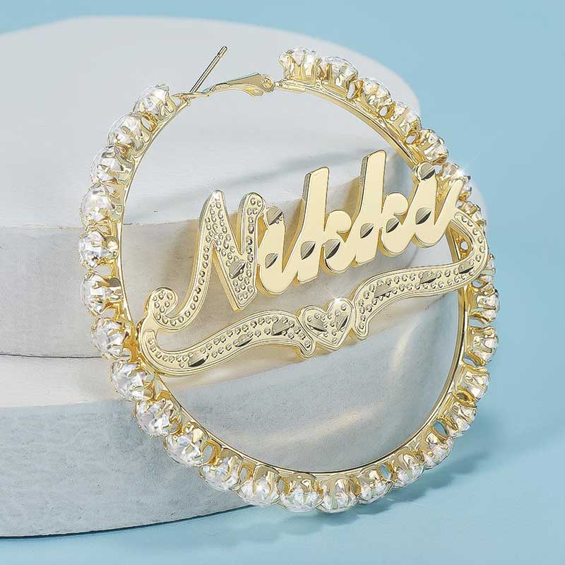 Personalized Iced Out Name Hoop Earrings Gold With Street Luxury Shine - Image 4