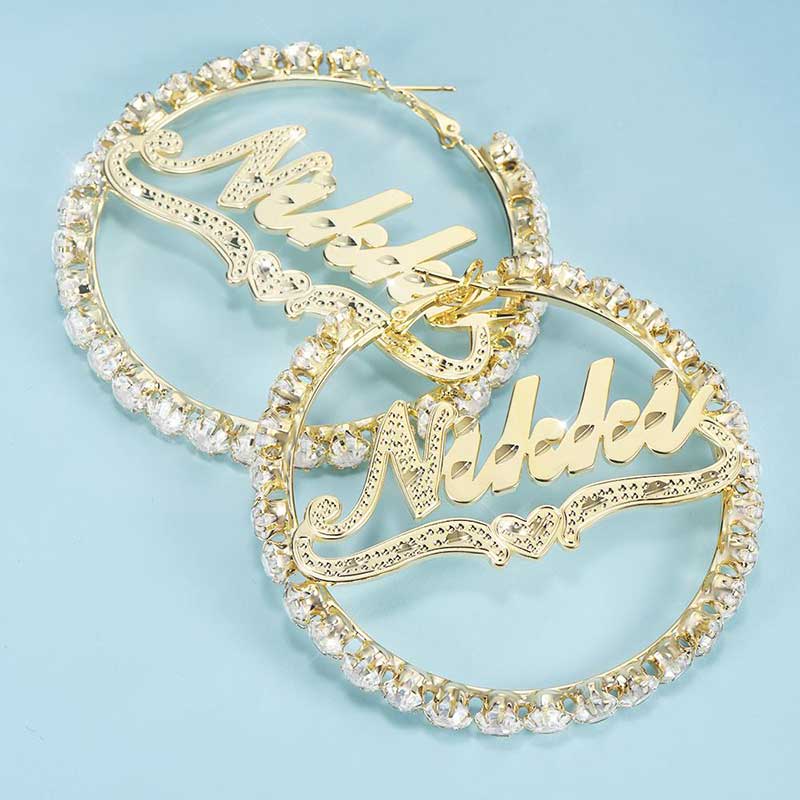 Personalized Iced Out Name Hoop Earrings Gold With Street Luxury Shine - Image 5