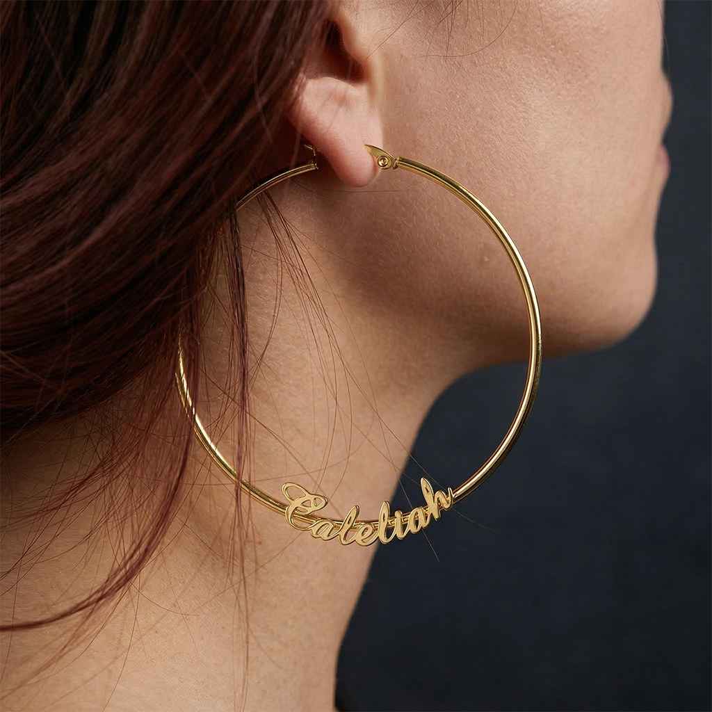 Personalized Name Hoop Earrings In Gold With Street Luxury Shine - Image 3