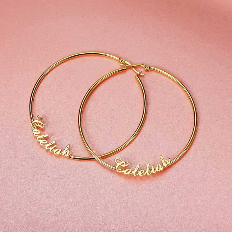 Personalized Name Hoop Earrings In Gold With Street Luxury Shine - Image 6