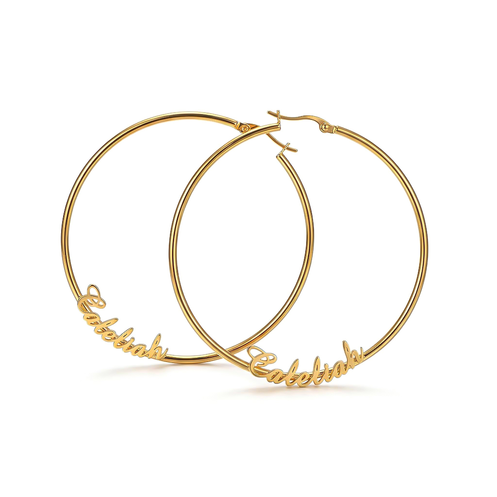 Personalized Name Hoop Earrings In Gold With Street Luxury Shine