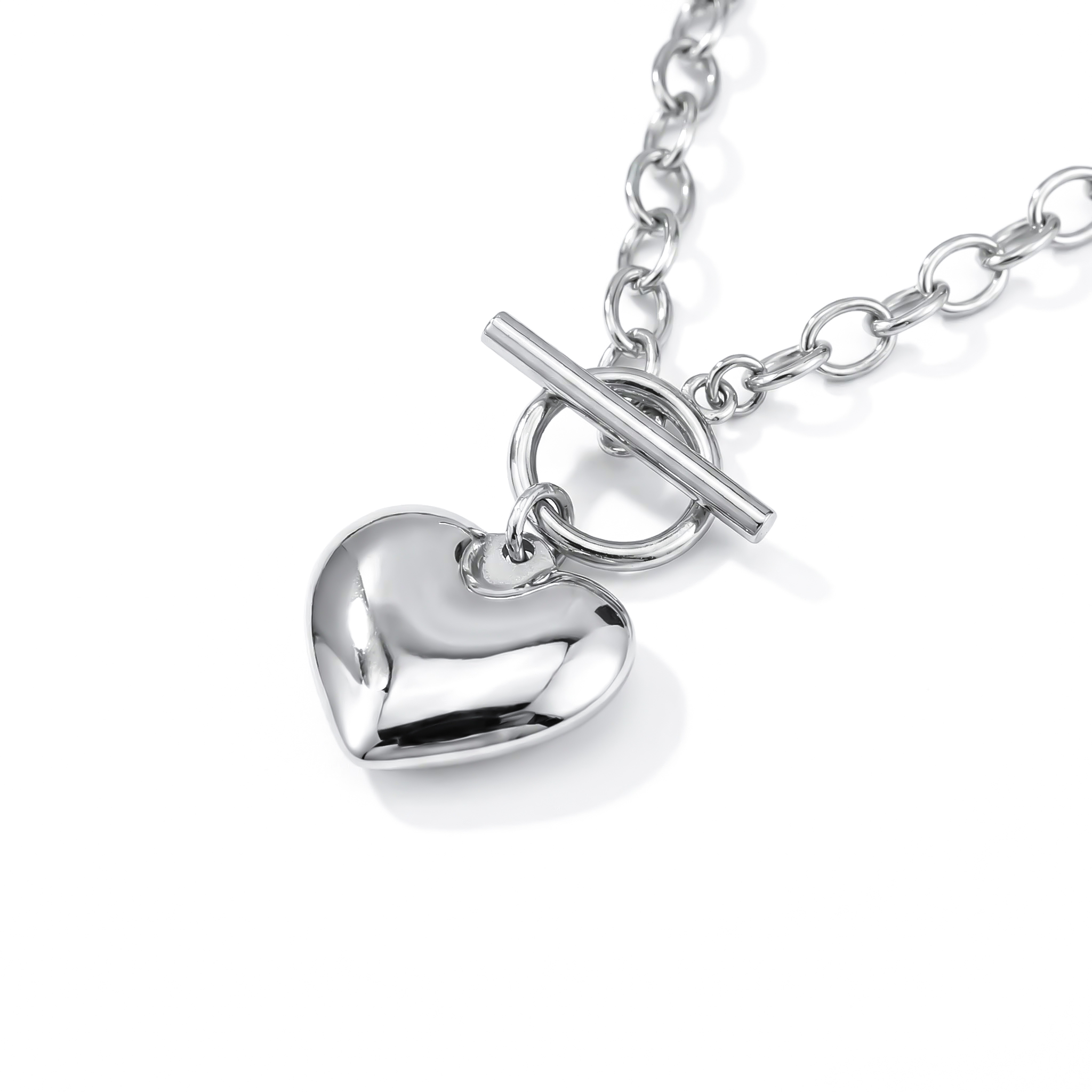 Women's Stainless Steel Heart Toggle Clasp Necklace With Bold Premium Edge - Image 4
