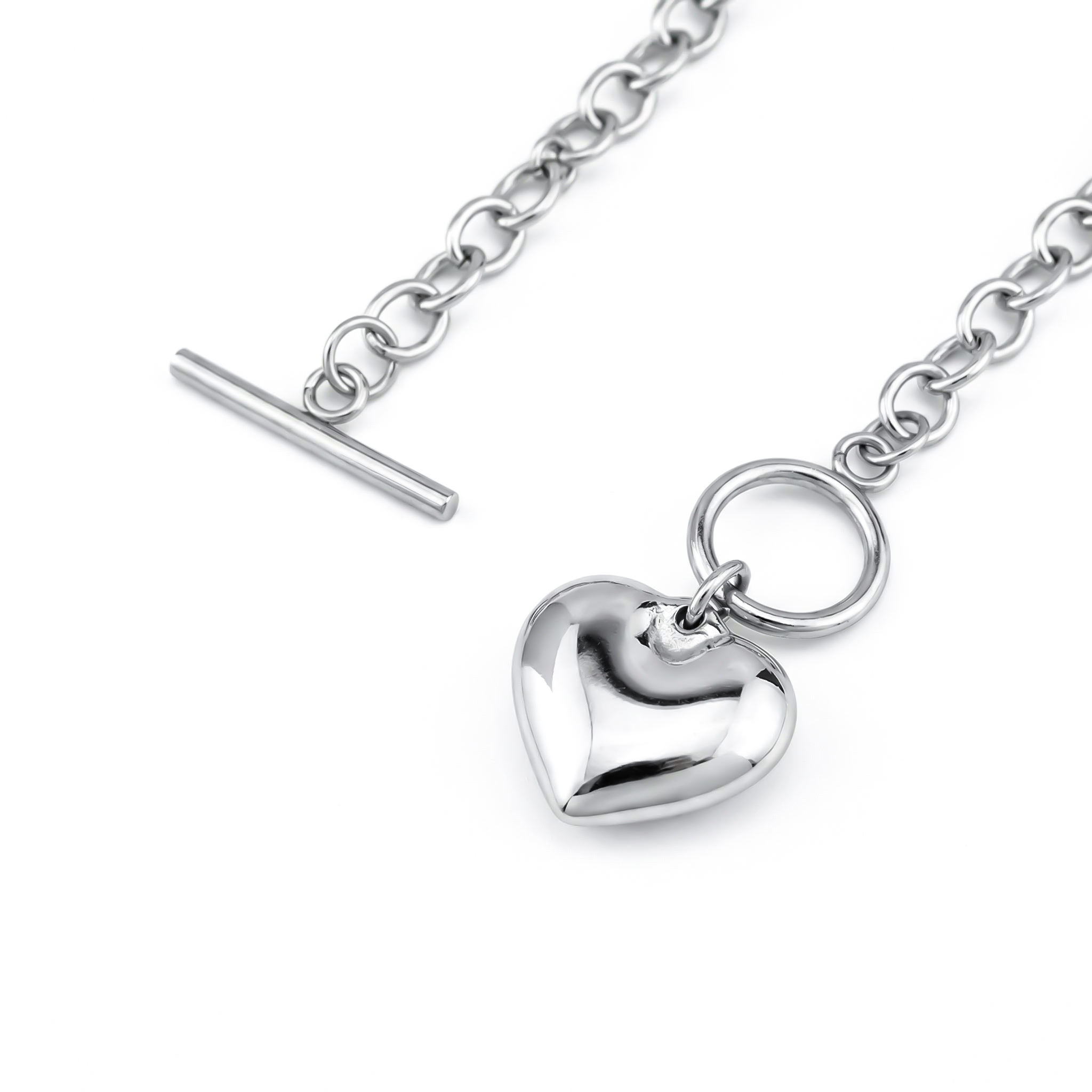 Women's Stainless Steel Heart Toggle Clasp Necklace With Bold Premium Edge - Image 5