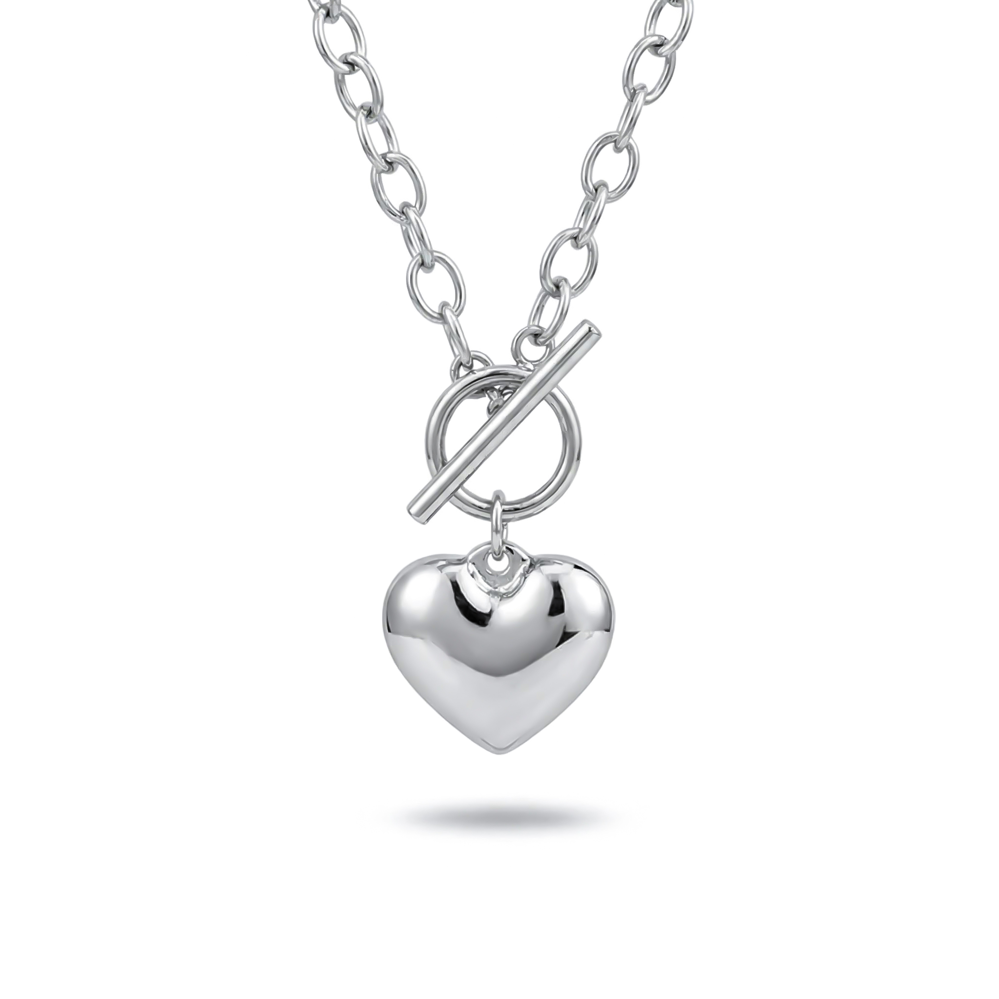 Women's Stainless Steel Heart Toggle Clasp Necklace With Bold Premium Edge