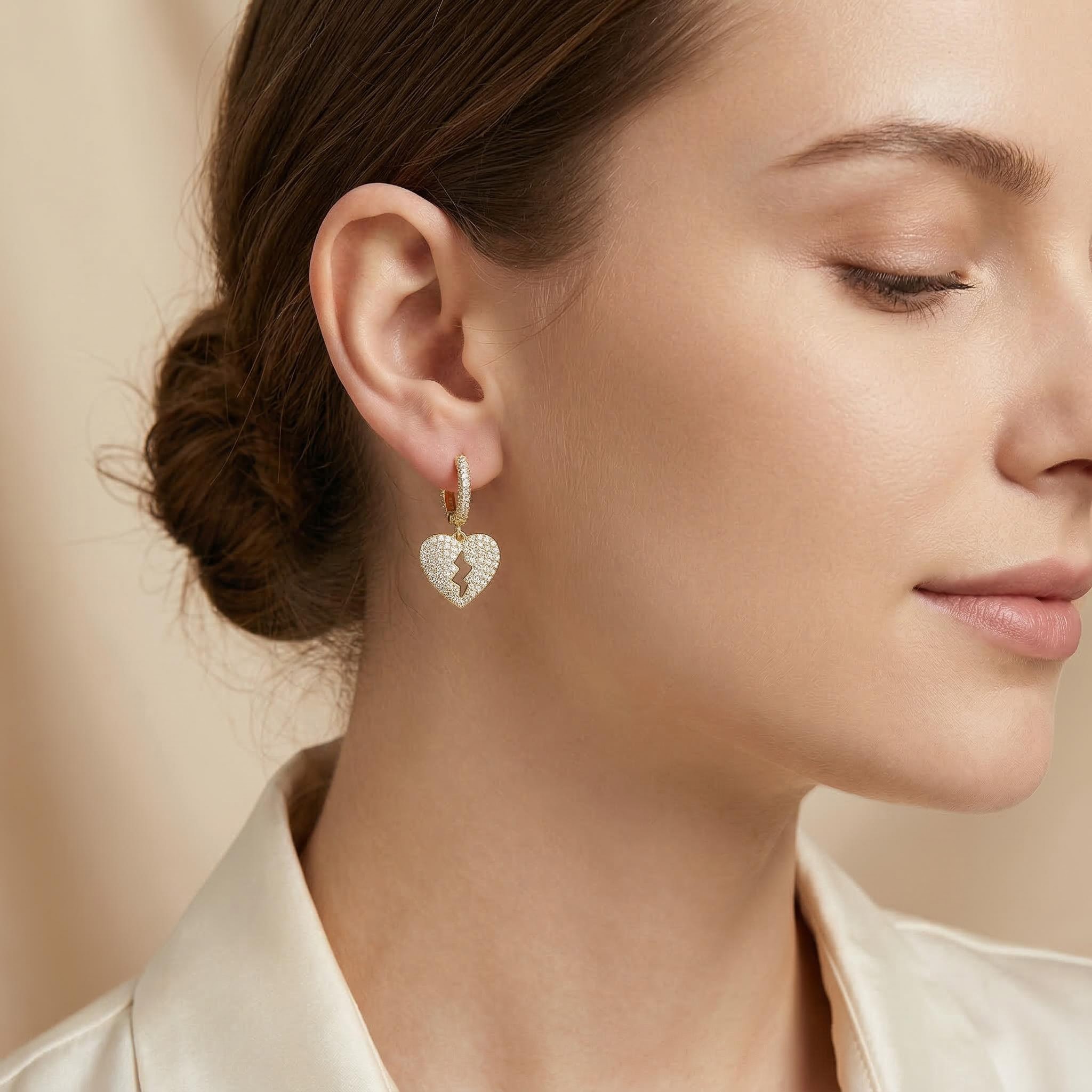 Women's Iced Out Broken Heart Dangle Earrings Gold With Street Luxury Shine - Image 3