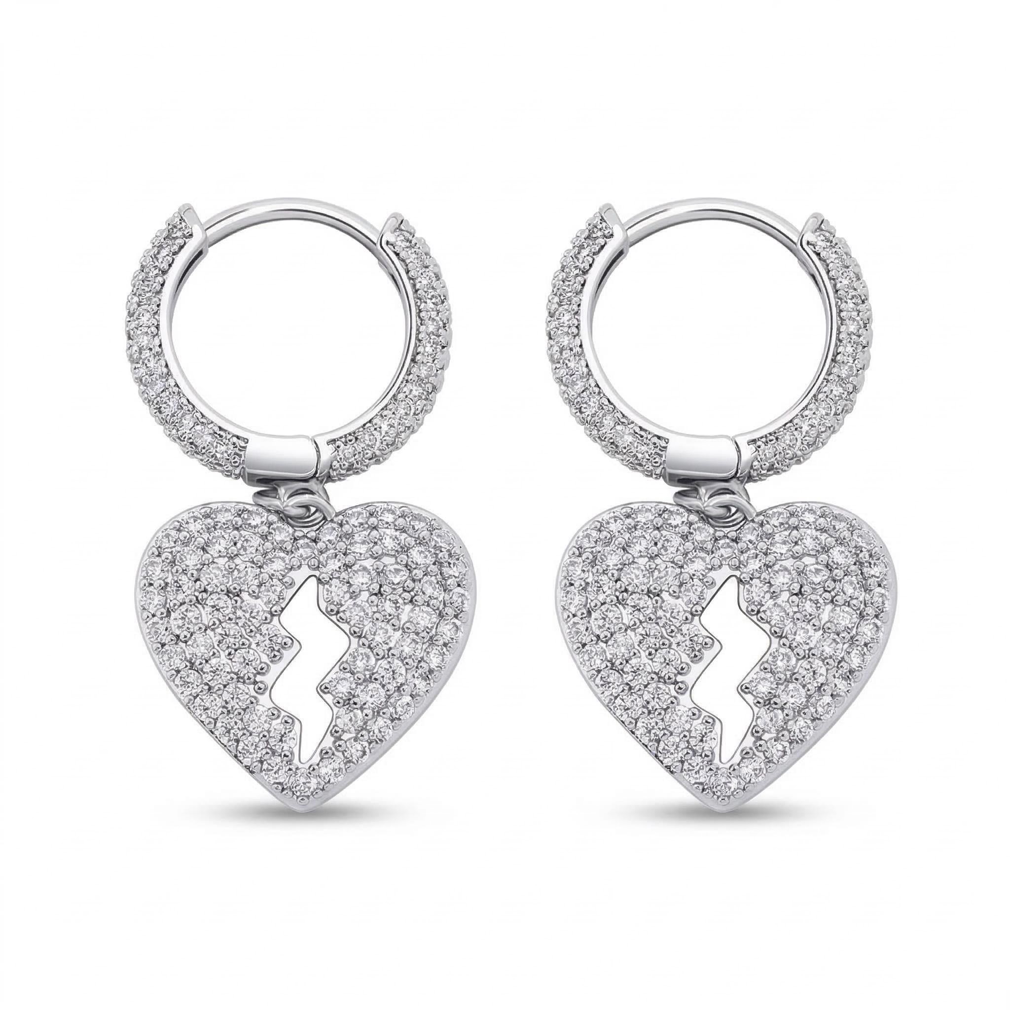 Women's Iced Out Broken Heart Dangle Earrings Gold With Street Luxury Shine - Image 4