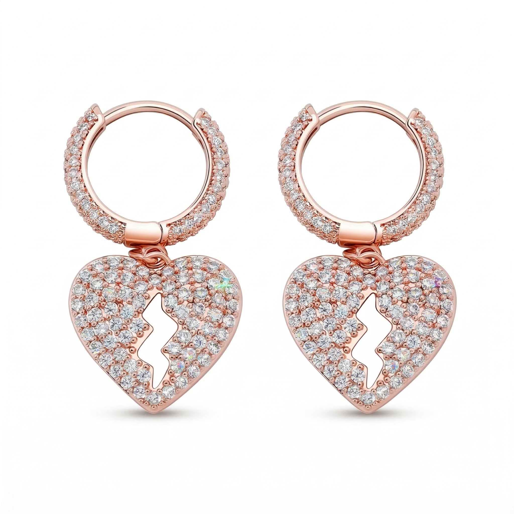 Women's Iced Out Broken Heart Dangle Earrings Gold With Street Luxury Shine - Image 5