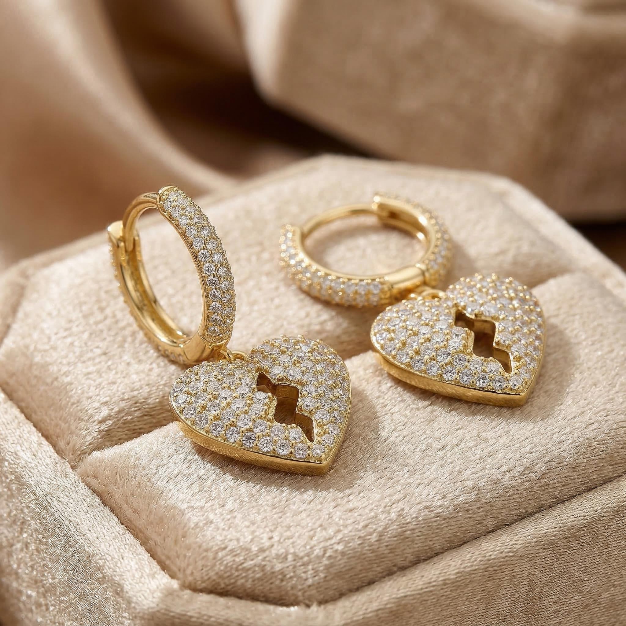 Women's Iced Out Broken Heart Dangle Earrings Gold With Street Luxury Shine - Image 6