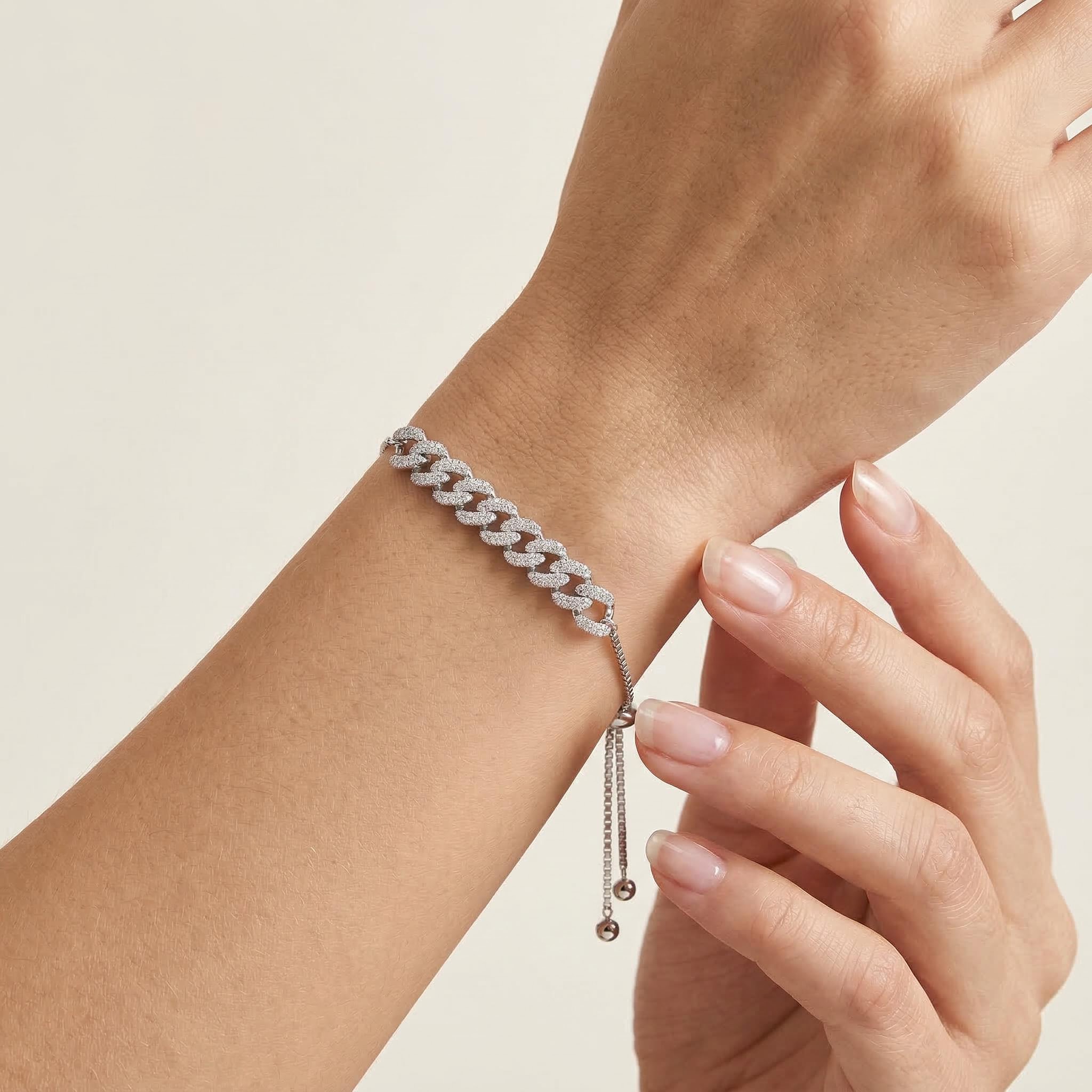 Bold Women's Adjustable Iced Out Cuban Chain Bracelet In White Gold - Image 3