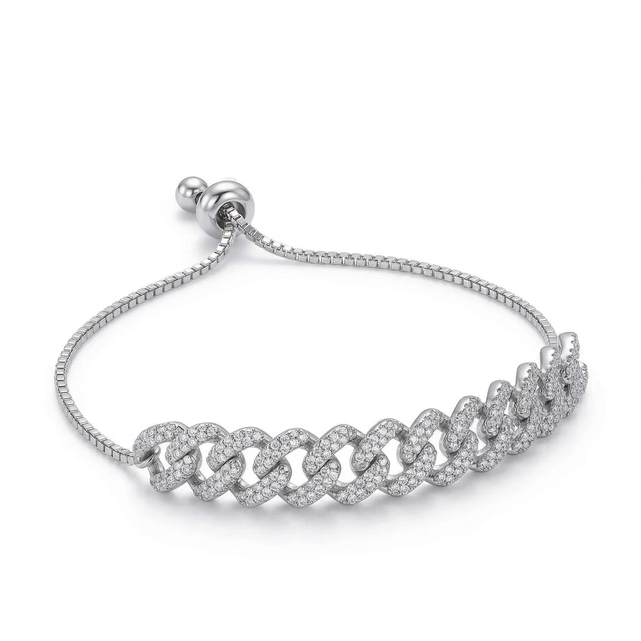 Bold Women's Adjustable Iced Out Cuban Chain Bracelet In White Gold - Image 4