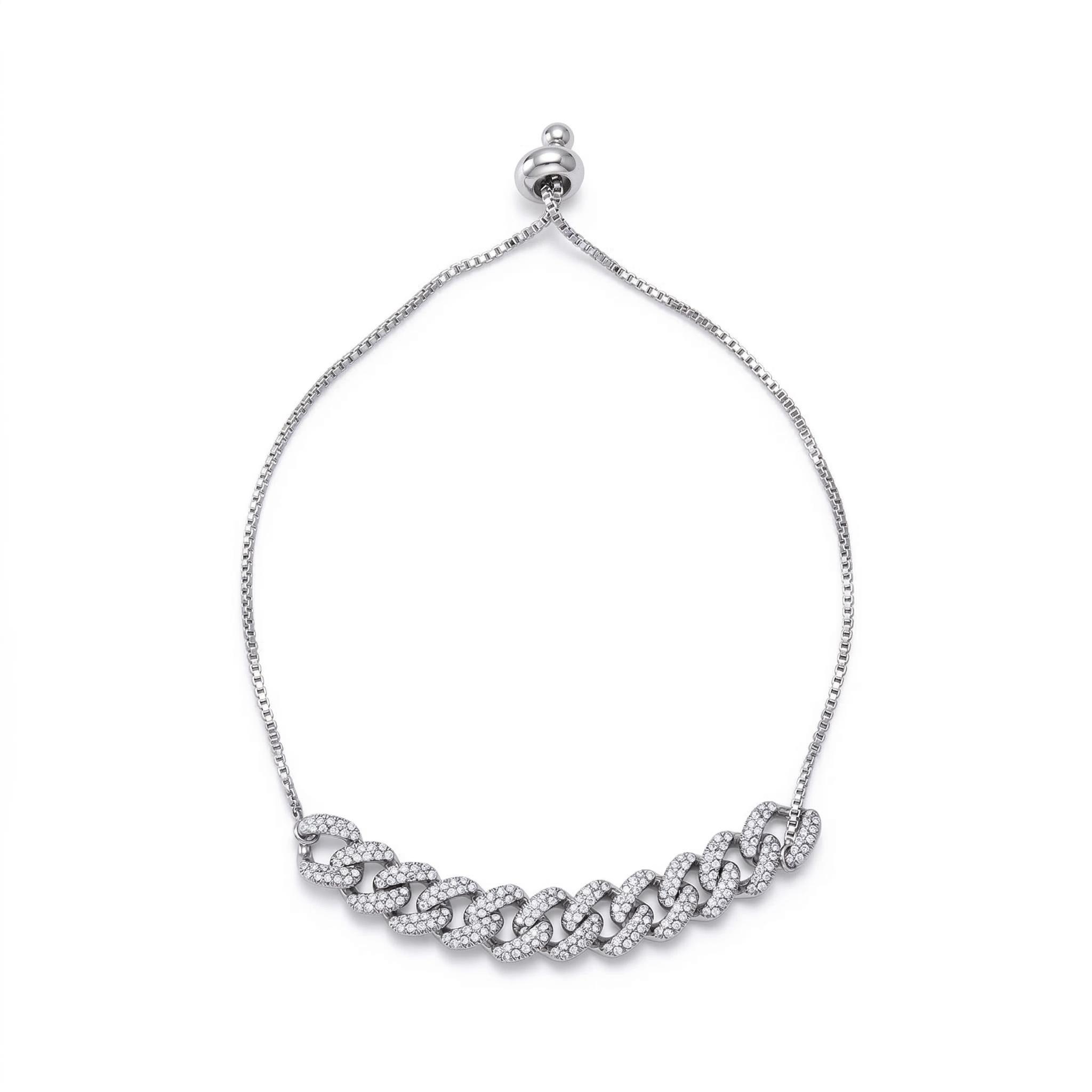 Bold Women's Adjustable Iced Out Cuban Chain Bracelet In White Gold