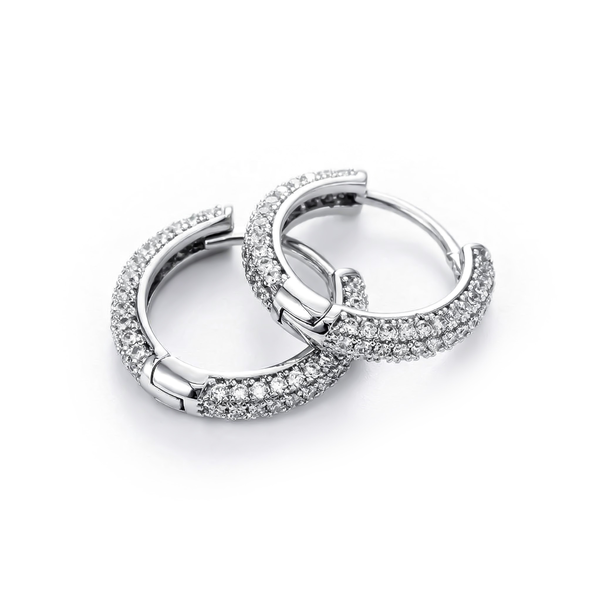 Women's Iced Out Circle Hoop Earrings In White Gold With Gold Shine - Image 3