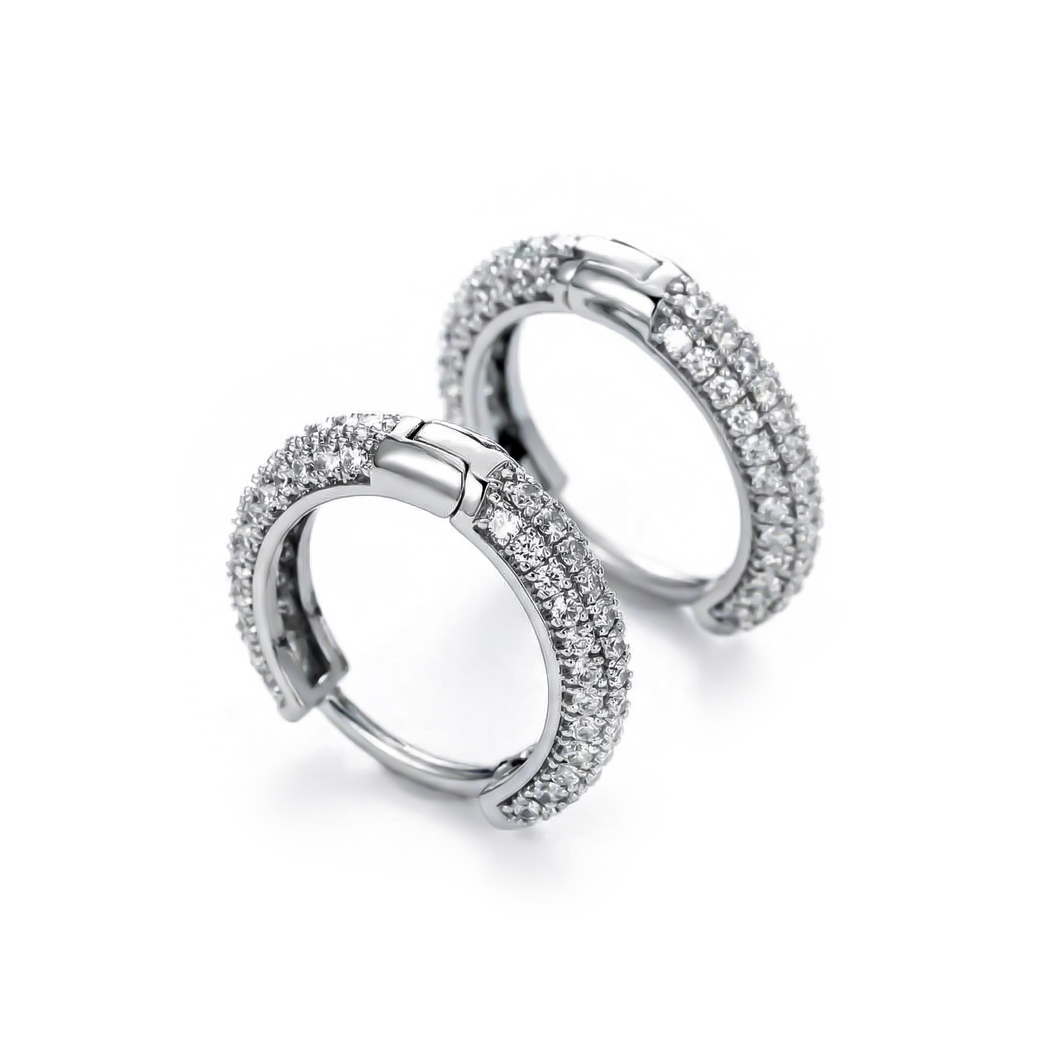 Women's Iced Out Circle Hoop Earrings In White Gold With Gold Shine