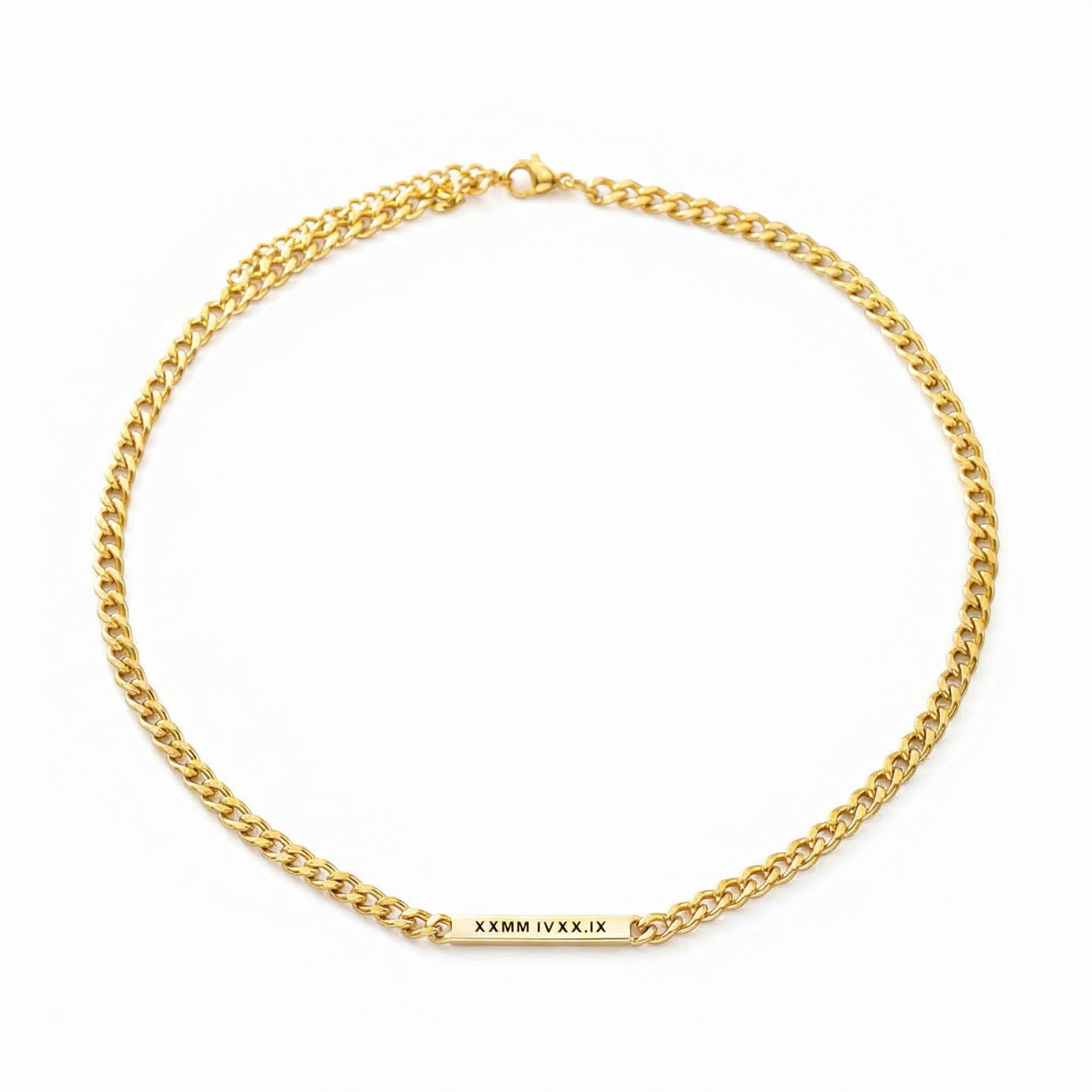 Women's 5mm Personalized Engraved Cuban Id Necklace In Gold With Gold Shine - Image 3
