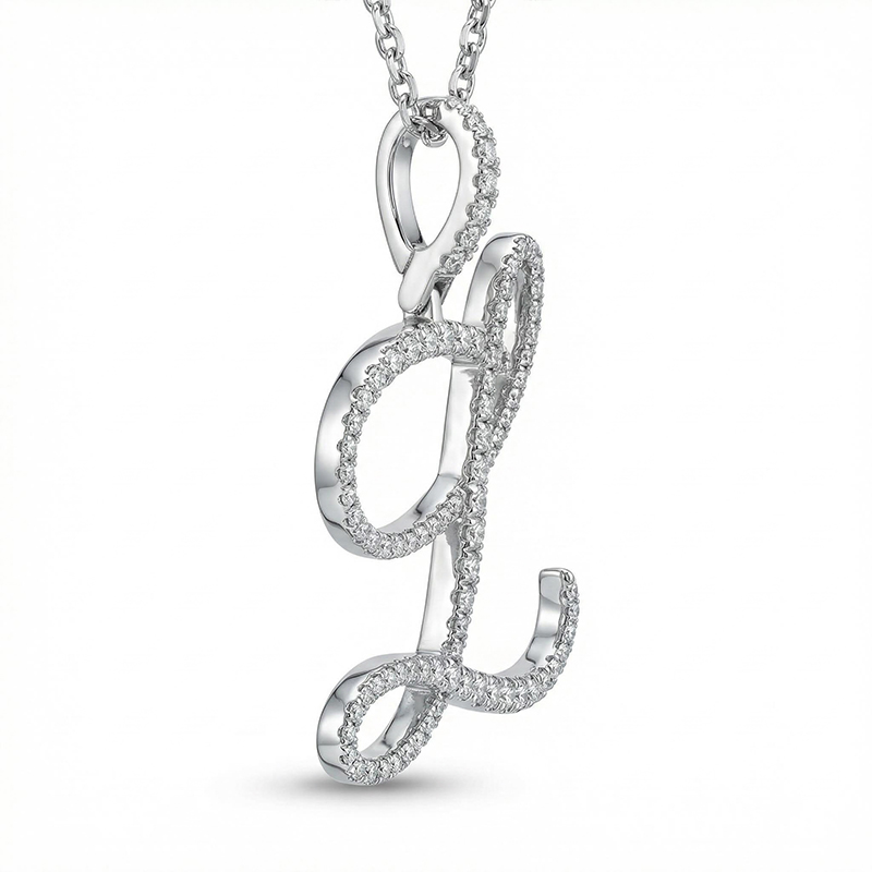Bold Women's Cursive Style A To Z Initial Letters Pendant In White Gold - Image 6