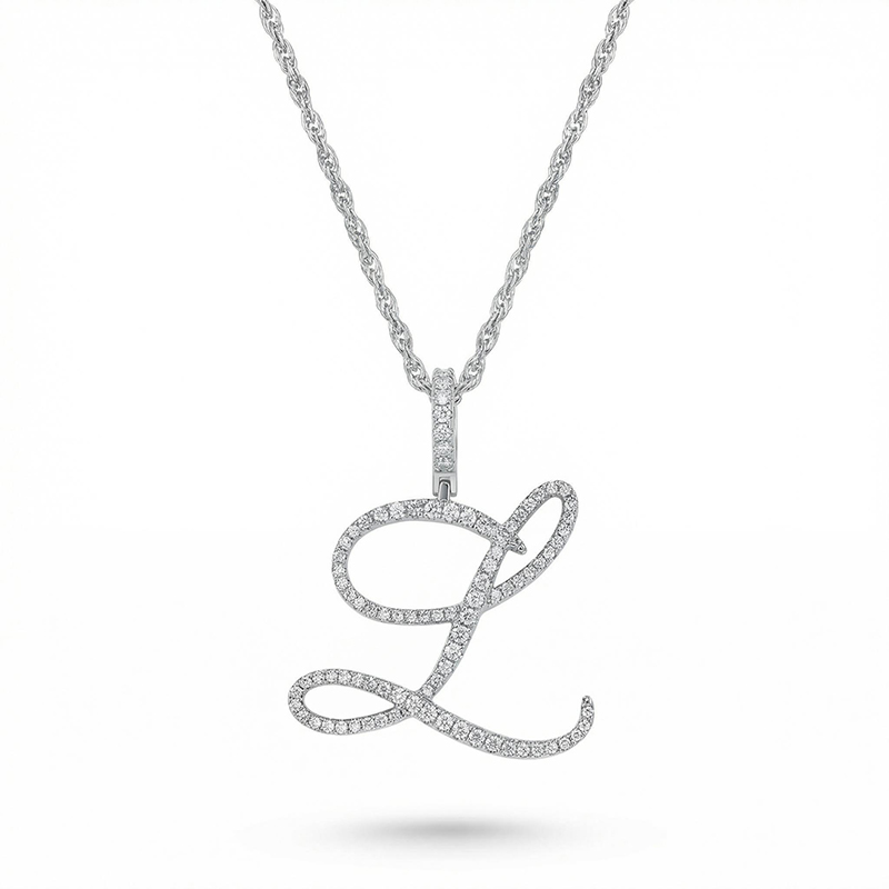 Bold Women's Cursive Style A To Z Initial Letters Pendant In White Gold - Image 7