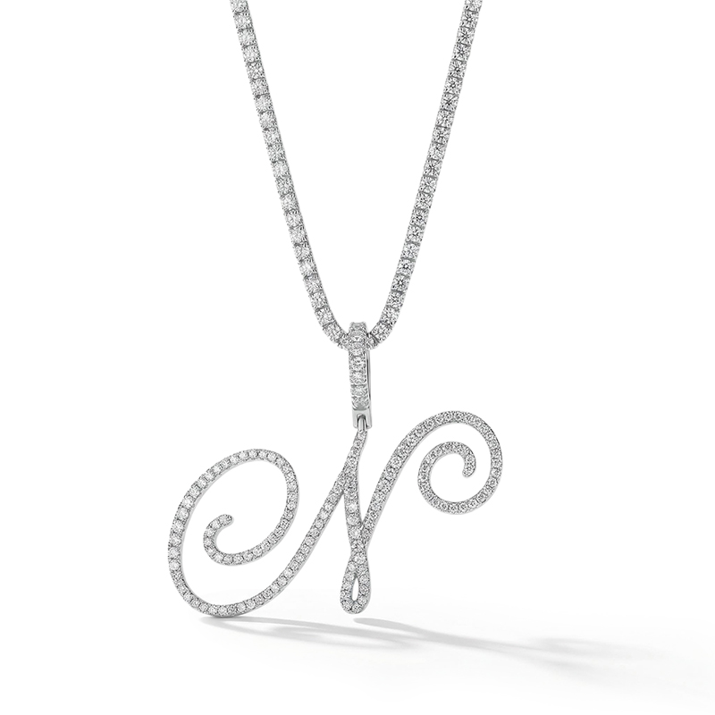 Bold Women's Cursive Style A To Z Initial Letters Pendant In White Gold