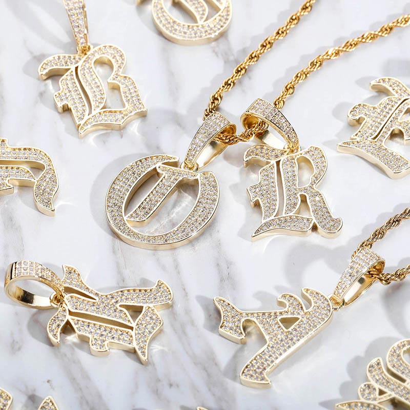 Women's Iced Out Old English 26 Letters Pendant With Street Luxury Shine - Image 7