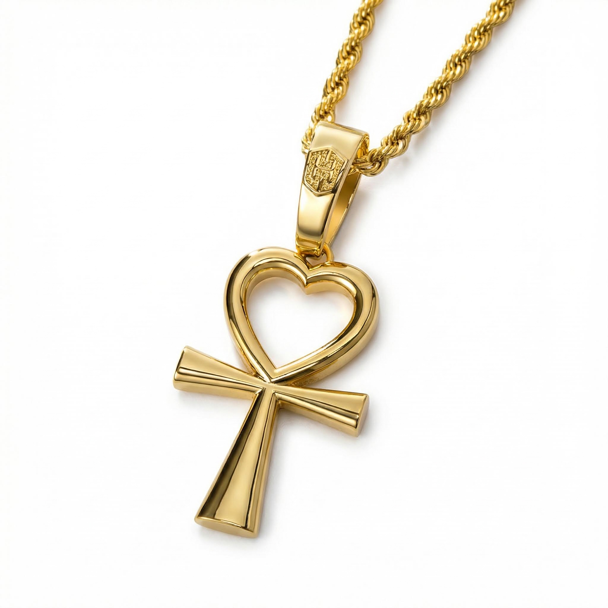 Women's Heart Shape Ankh Cross Pendant In Gold With Street Luxury Shine - Image 4