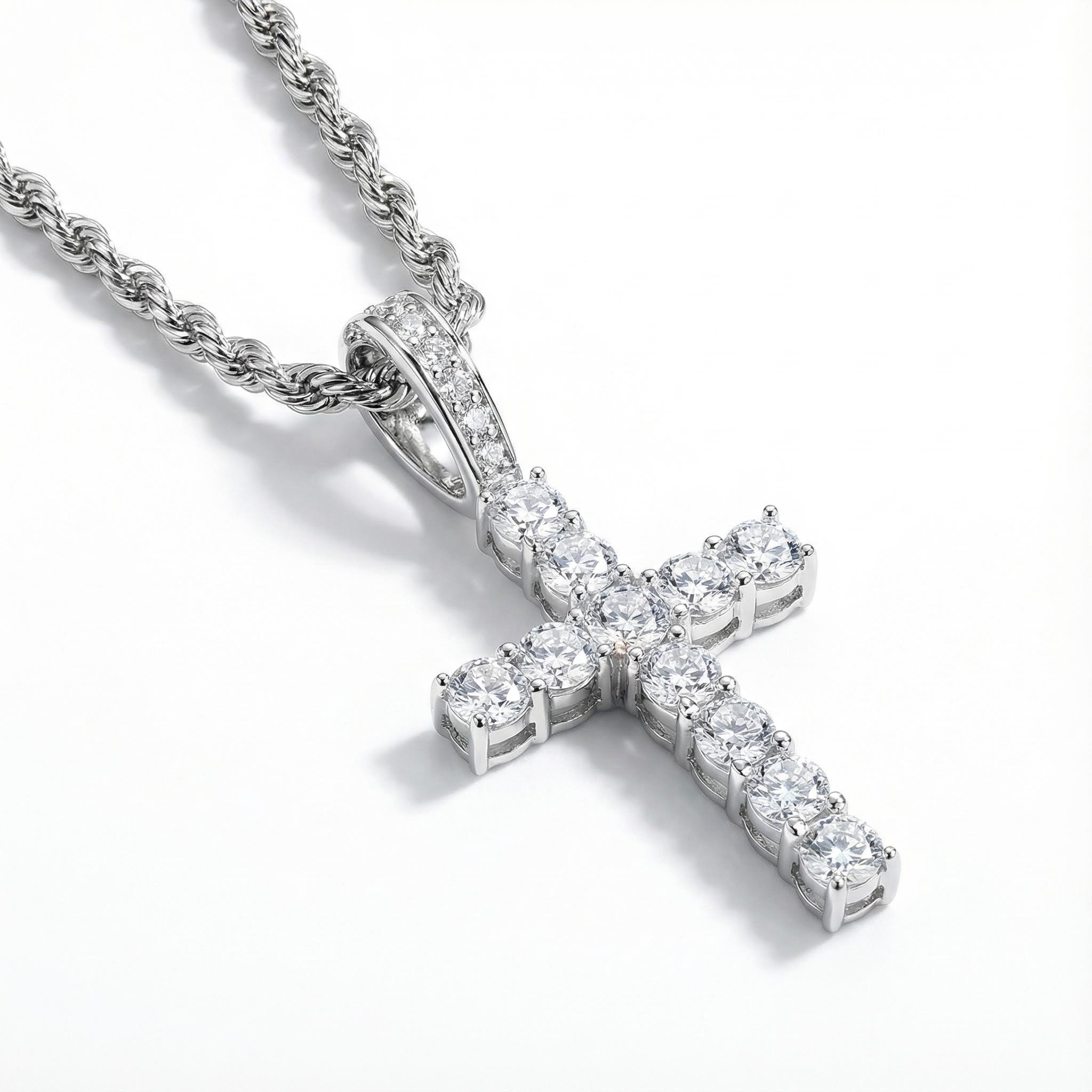 Women's Brilliant Cut Cross Pendant In White Gold With Street Luxury Shine - Image 4