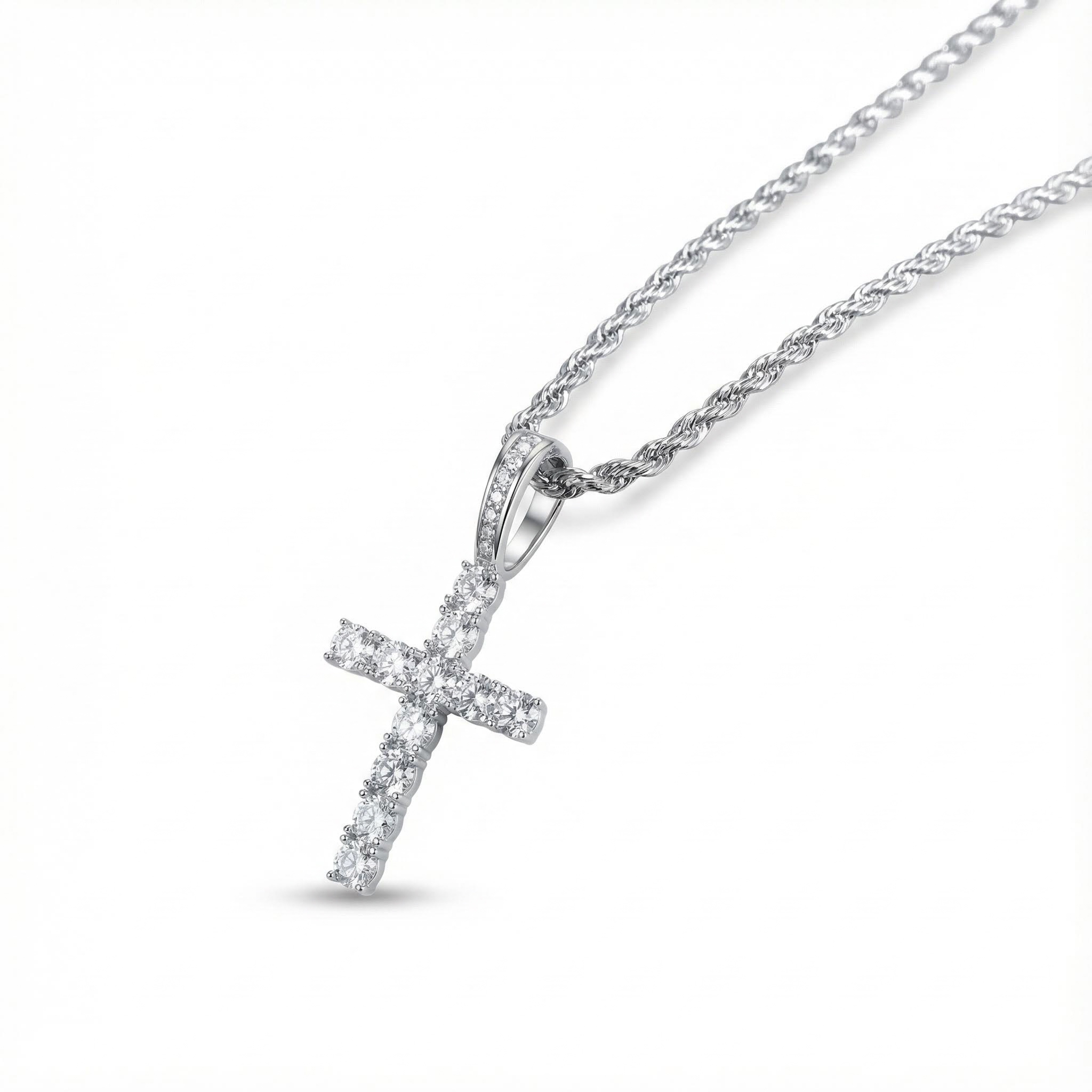 Women's Brilliant Cut Cross Pendant In White Gold With Street Luxury Shine - Image 5