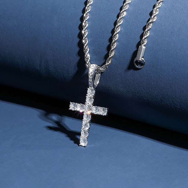Women's Brilliant Cut Cross Pendant In White Gold With Street Luxury Shine - Image 6