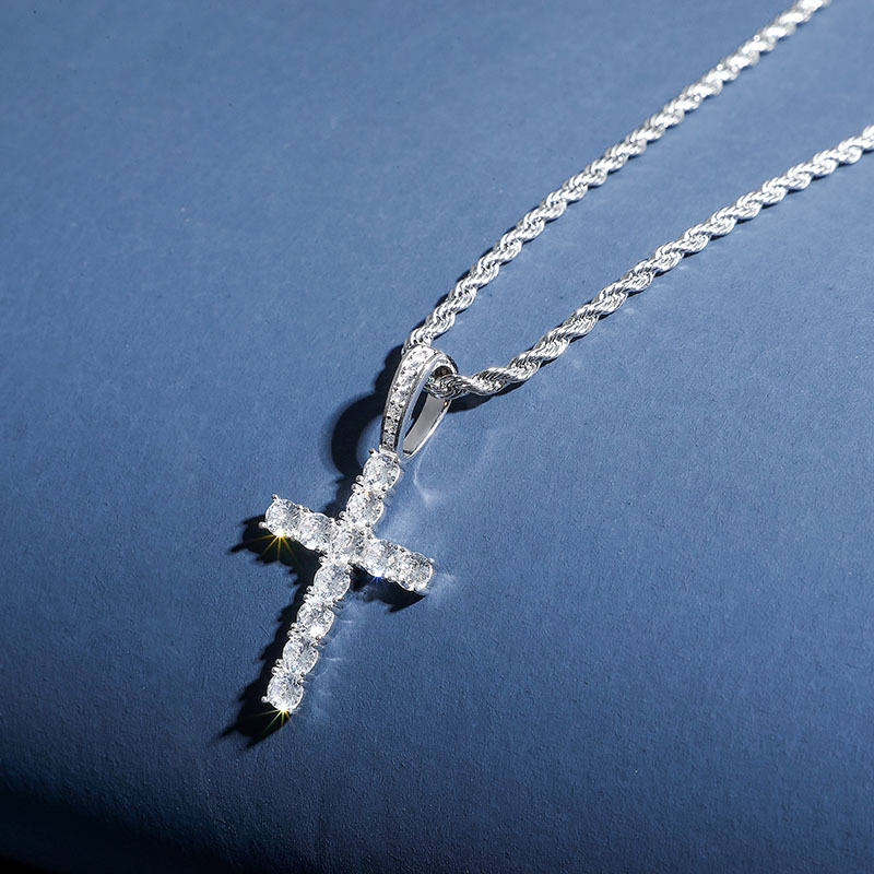 Women's Brilliant Cut Cross Pendant In White Gold With Street Luxury Shine - Image 7