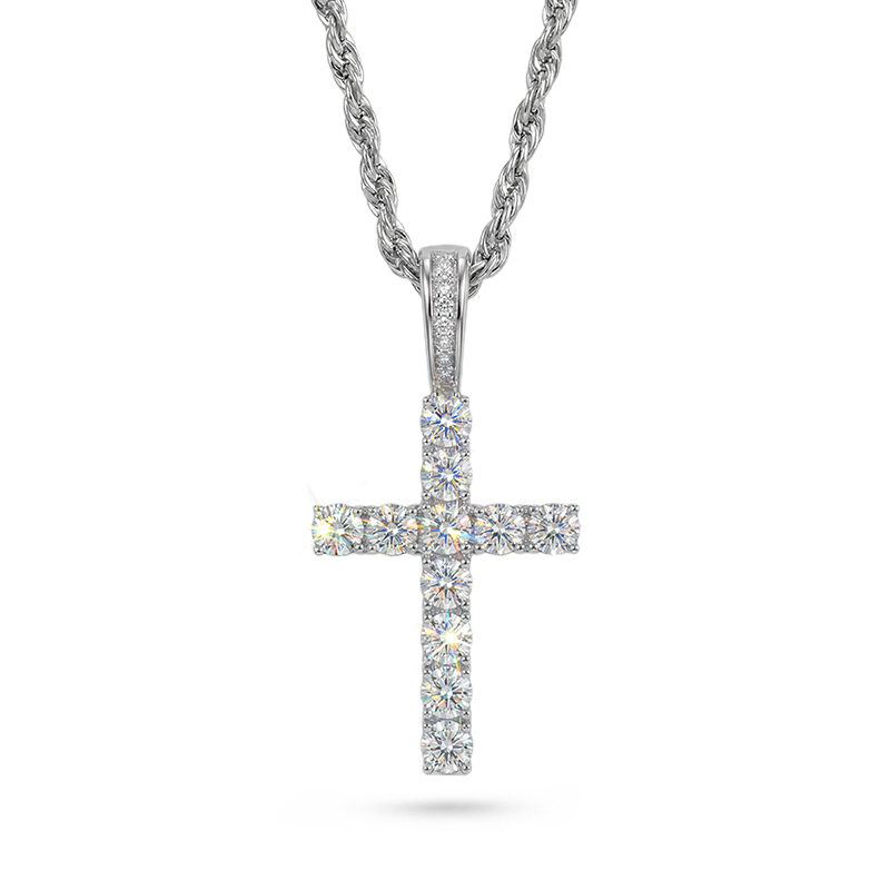 Women's Brilliant Cut Cross Pendant In White Gold With Street Luxury Shine